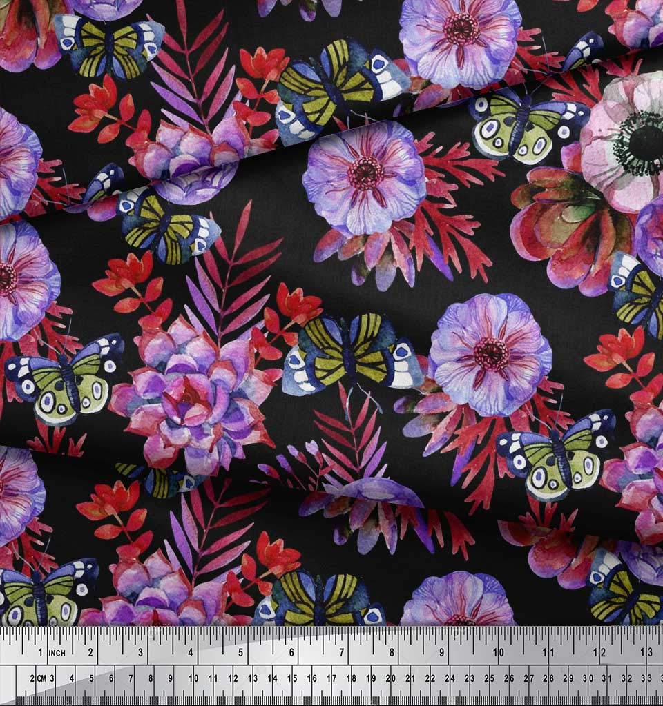 Soimoi 100% Cotton Poplin Fabric by The Yard - 42 Inch Wide - Orange Leaves & Anemone Symphony Print - Premium Dressmaking Material for Dresses, Blouses, and DIY Fashion Projects