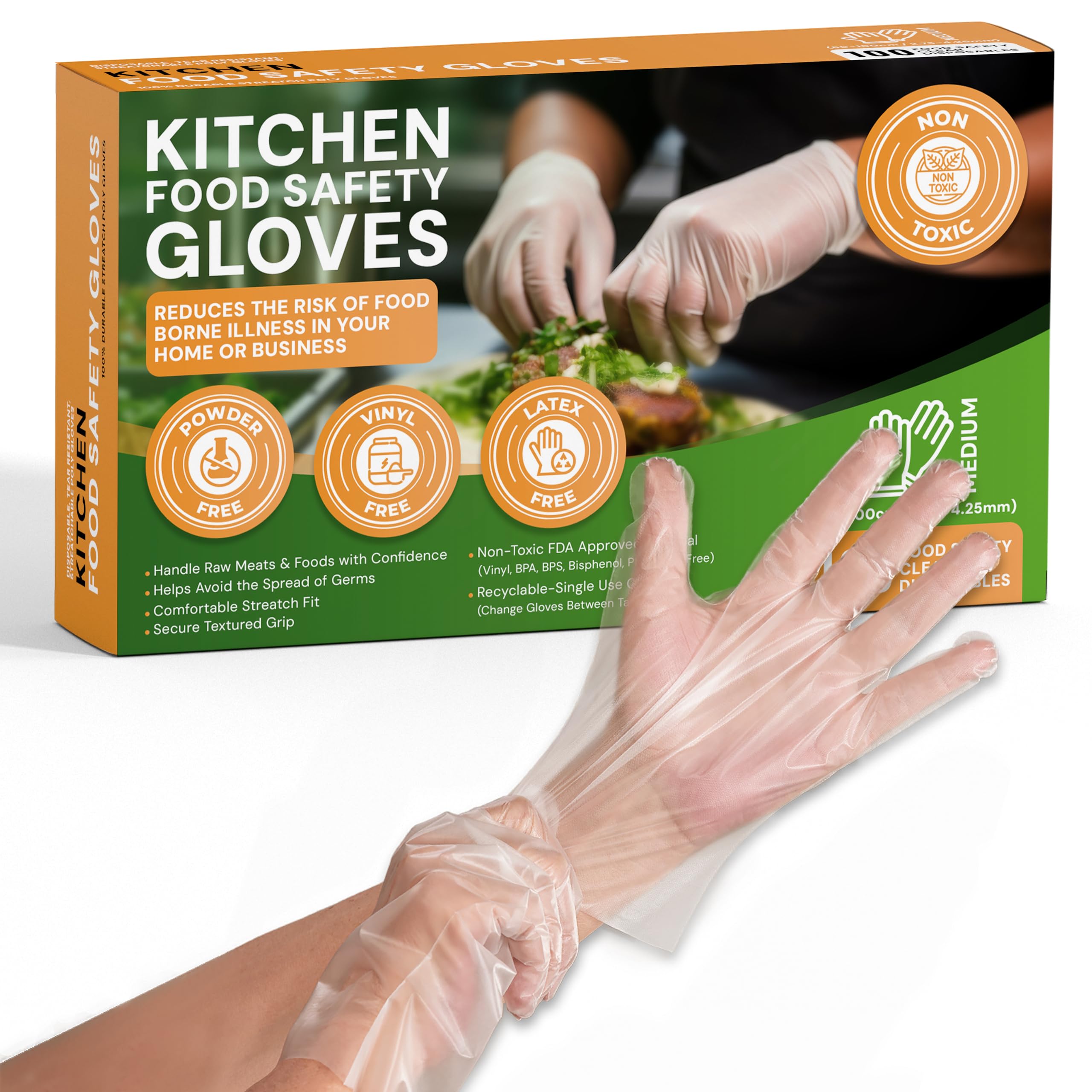 Protospheric Disposable Food Prep Gloves - 1000 Pack Polyethylene Kitchen Gloves, FDA Approved Food Safe Gloves for Cooking, Baking, Serving & Food Handling - Ideal for Restaurants, Catering & Home Kitchens