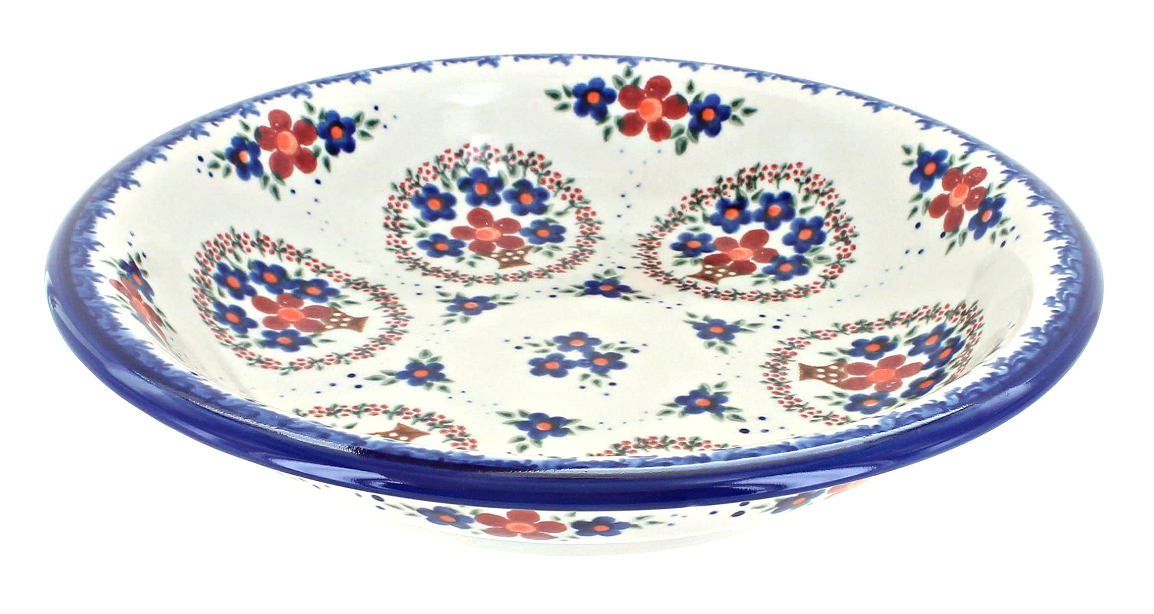 Blue Rose Polish Pottery Soup Plate - Vintage Style Ceramic Bowl for Soup, Salad, Pasta - Perfect for Dining, Gifts, and Home Decor