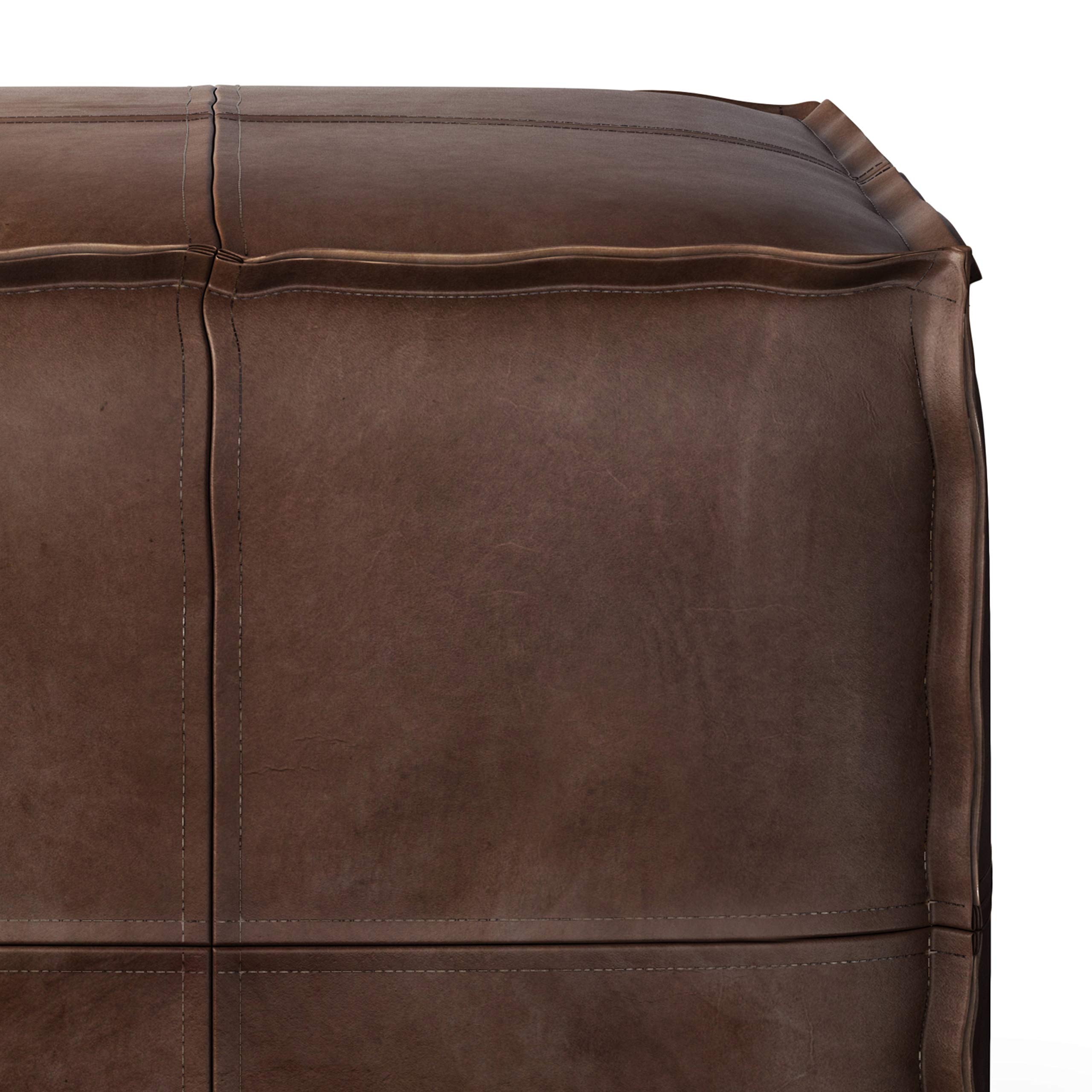 SIMPLIHOME Brody Boho Square Pouf - Distressed Dark Brown Vegan Faux Leather Ottoman - Perfect for Living Room, Bedroom & Kids Room - Great for Extra Seating, Footrest or Decorative Accent