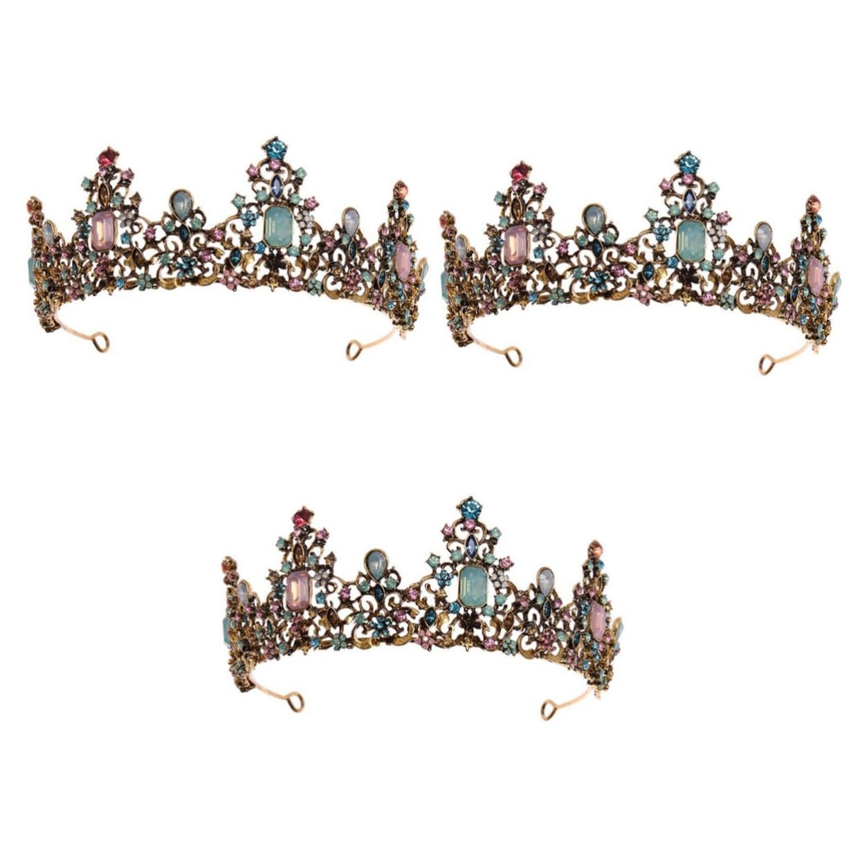 3 Pcs Baroque Crown Tiara Set - Vintage Pearl Rhinestone Headdress for Brides, Wedding Hair Accessories | Perfect for Princess-Themed Weddings, Prom, Cosplay & Vintage Photo Shoots