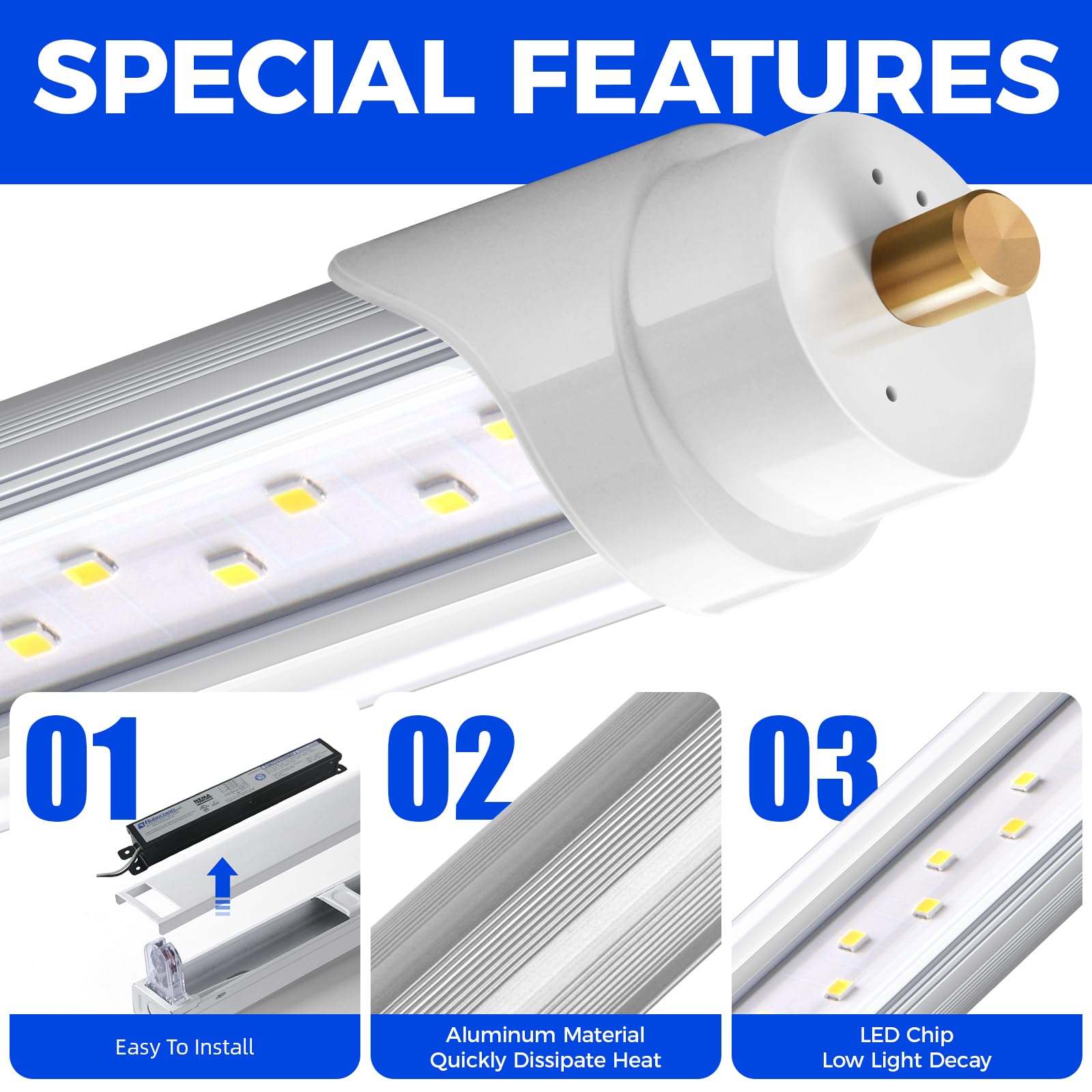 Barrina 8 Foot LED Bulbs - 44W 5500lm 6500K Super Bright T8 T10 T12 LED Tube Lights with Clear Cover, FA8 Single Pin - Energy Efficient Replacement for Fluorescent Lights (Pack of 12) - Perfect for Warehouses, Garages, and Commercial Lighting