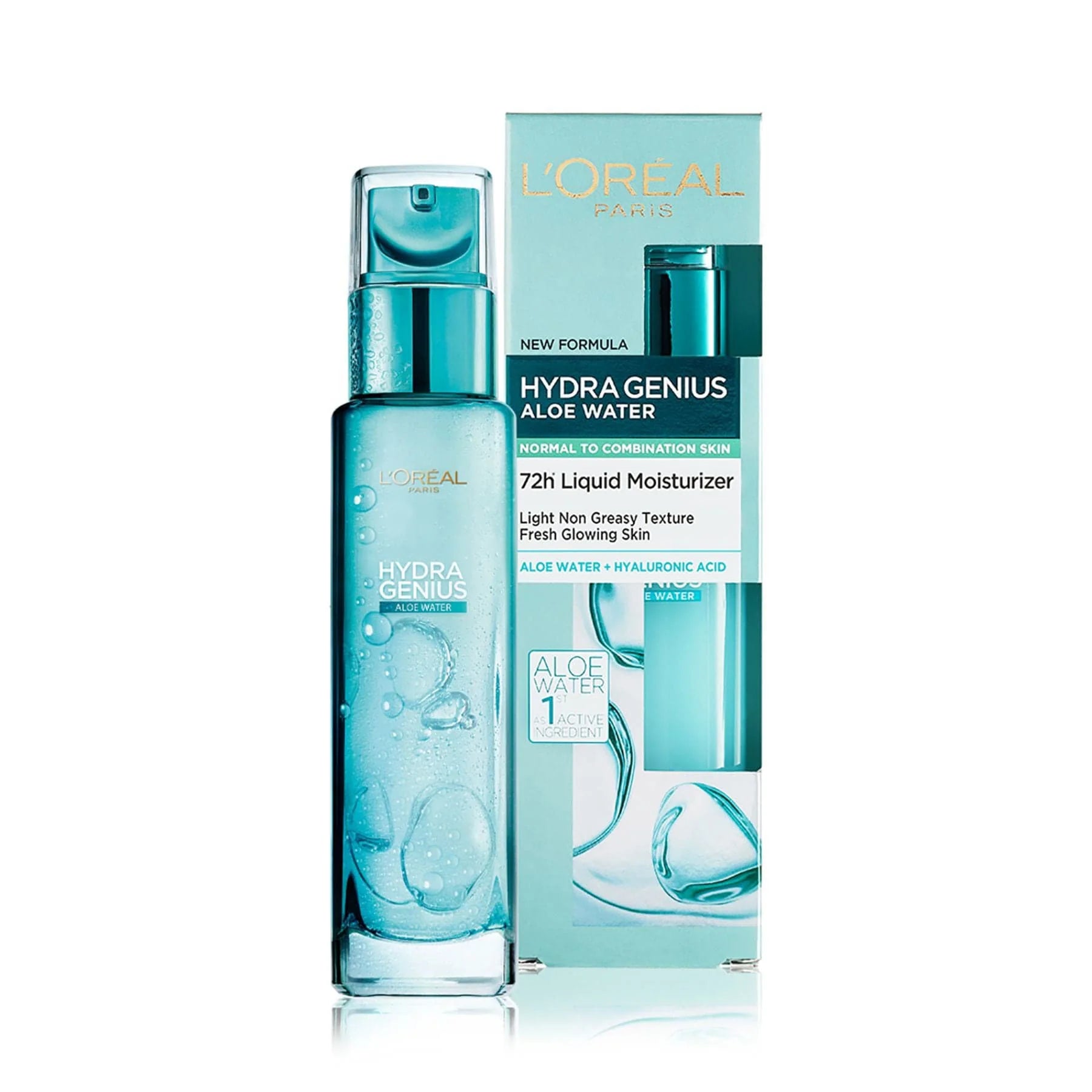 L'Oréal Paris Hydra Genius Aloe Water 72H Liquid Moisturizer for Normal to Combination Skin - 70ml Hydrating Face Cream with Aloe Vera | Day & Night Moisturizer for Glowing Skin