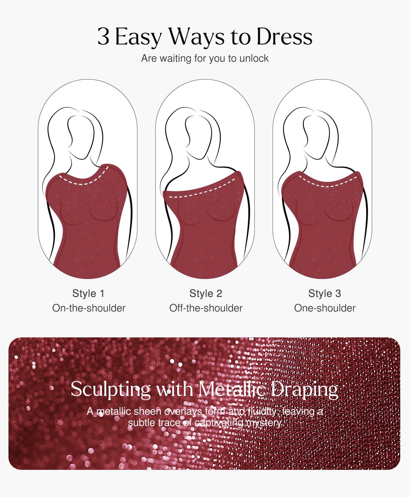 Sparkly Long Sleeve Off Shoulder Bodycon Dress for Women - Sexy Cocktail & Mermaid Shapewear Dress for Party, Night Out, Date Night, and Special Occasions