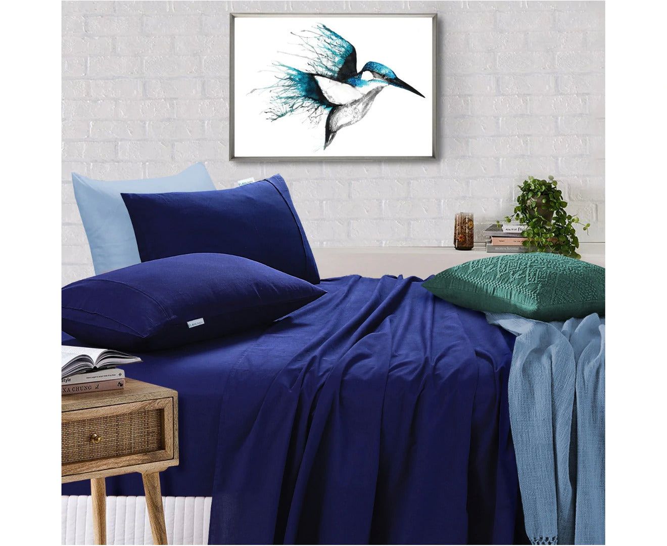 Premium 100% Egyptian Cotton Bed Sheet Set - 500 Thread Count Vintage Washed Linen - Navy Blue Single Size for Ultimate Comfort & Luxury | Perfect for Cozy Nights, Guest Rooms & Modern Bedrooms