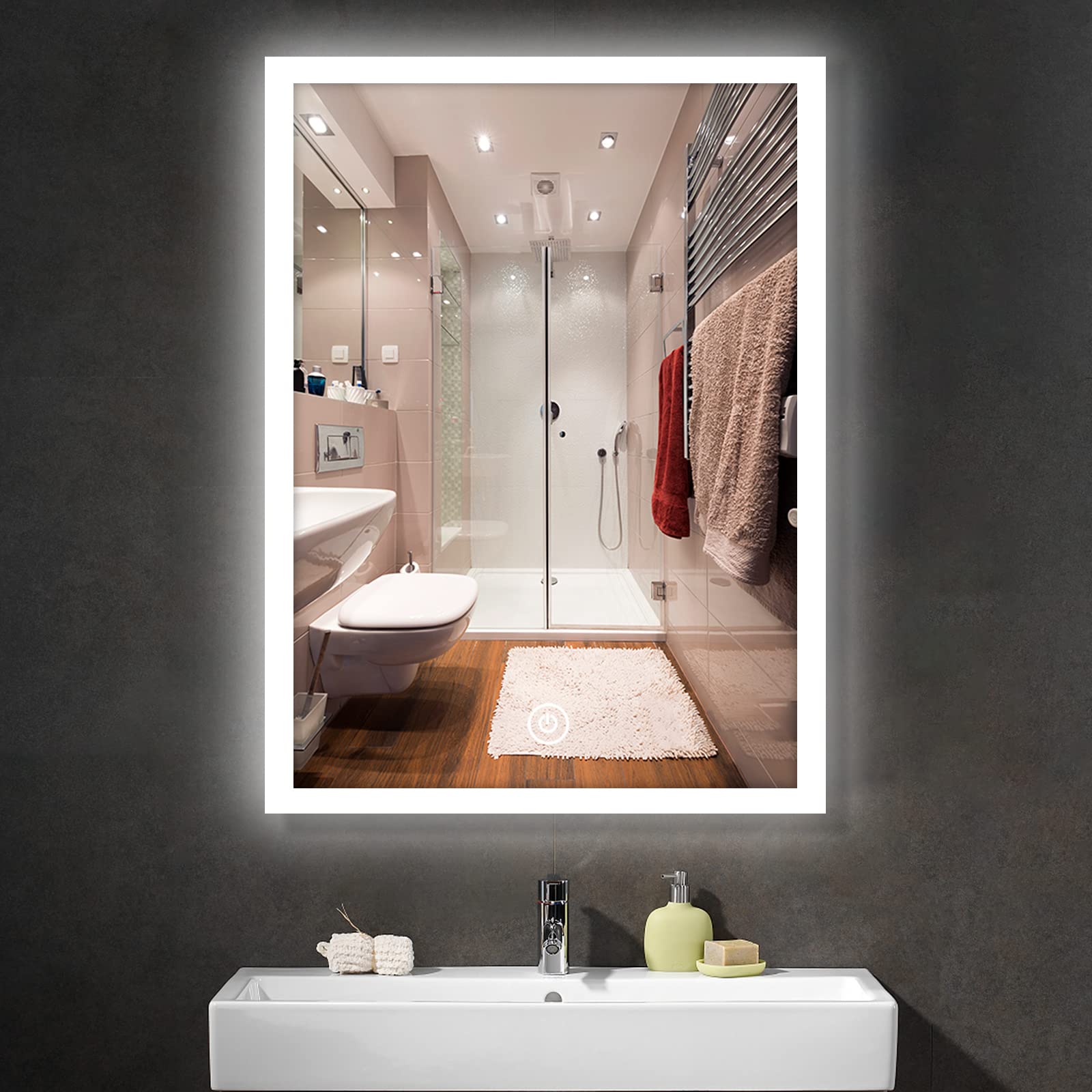 ZOLGINAH 28x20 Inch LED Bathroom Mirror - Dimmable Anti-Fog Backlit Vanity Mirror with Touch Switch, Adjustable Vertical & Horizontal Mounting - Perfect for Makeup, Shaving & Home Decor