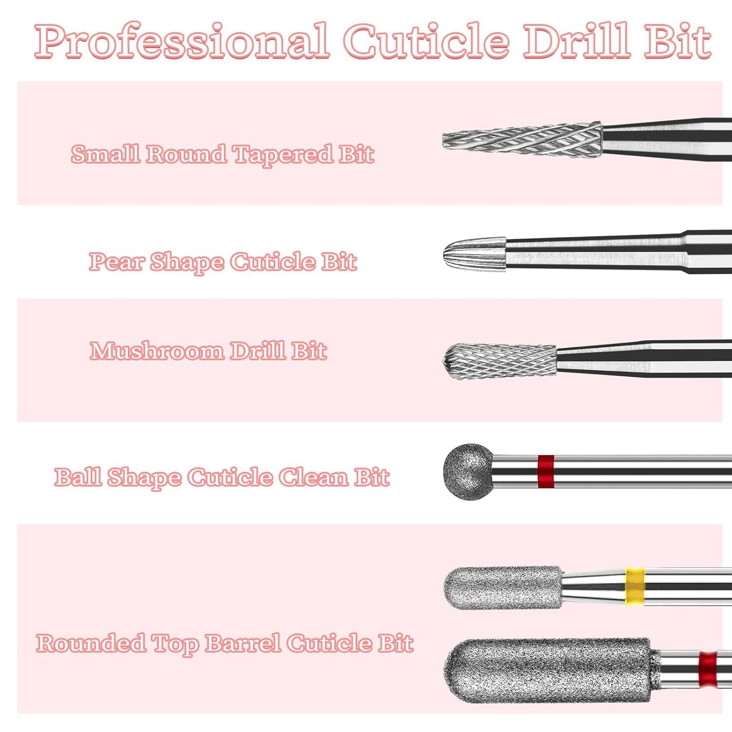 BQAN 6Pcs Nail Drill Bits for Cuticle Cleaning - 3/32'' Carbide Safety Drill Bits for Dead Skin Removal & Nail Prep - Professional Nail Supplies for Nail Technicians - Perfect for Salon, Home Manicure & Pedicure Care