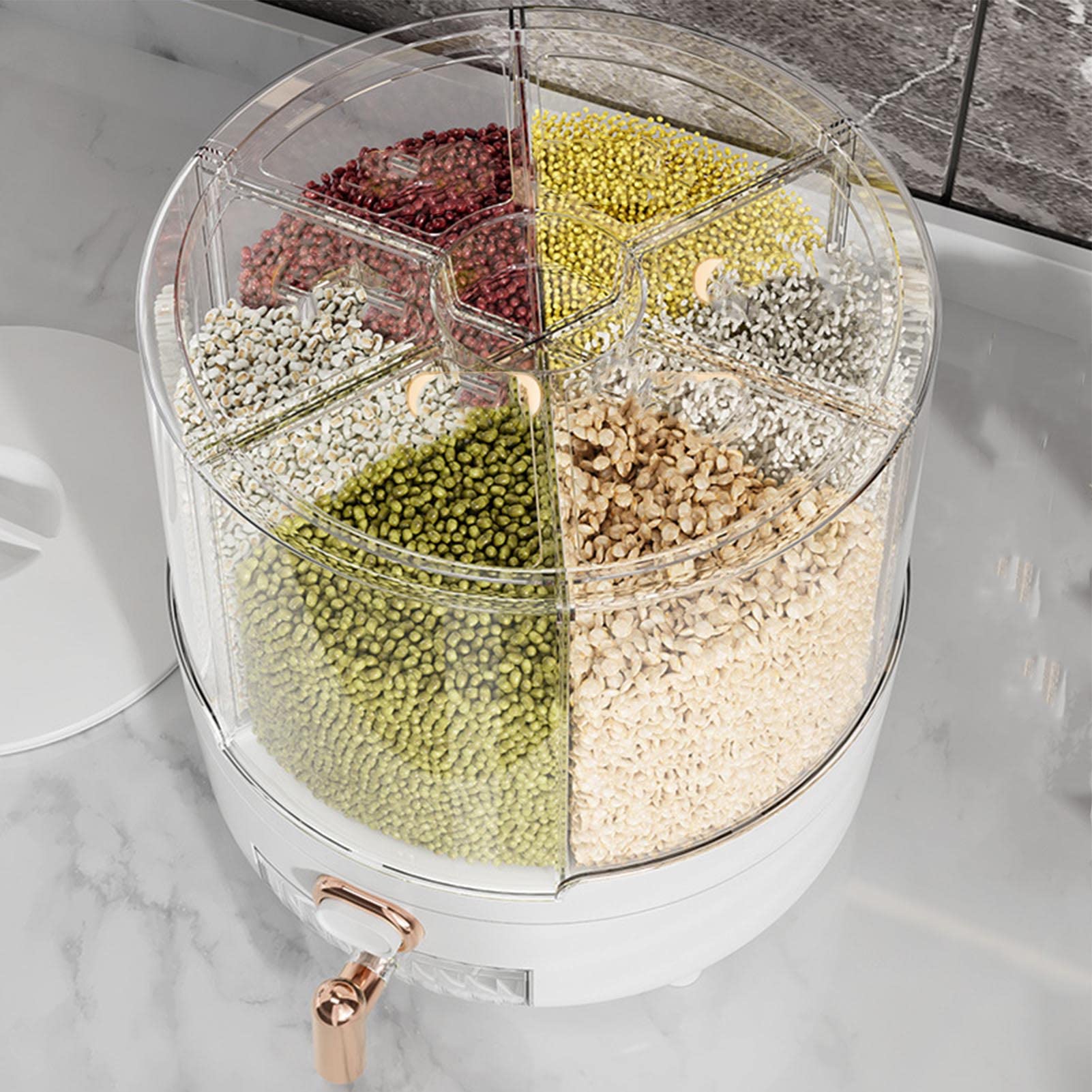 360 Degree Rotating Grain Dispenser Box - PP Plastic Kitchen Storage Container for Rice, Beans & Dry Food | Airtight Grain Storage Solution for Pantry Organization | Perfect for Rice, Cereal, Pasta & Bulk Food Storage (M-White)