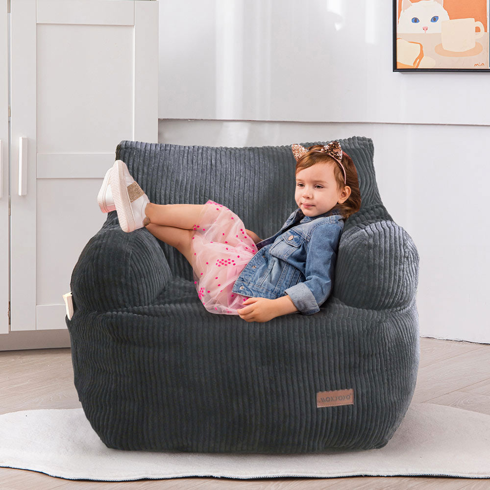 MAXYOYO Kids Bean Bag Chair - Soft Toddler Bean Bag Sofa with Filler for Boys & Girls, Dark Grey - Perfect for Playrooms, Bedrooms & Reading Nooks