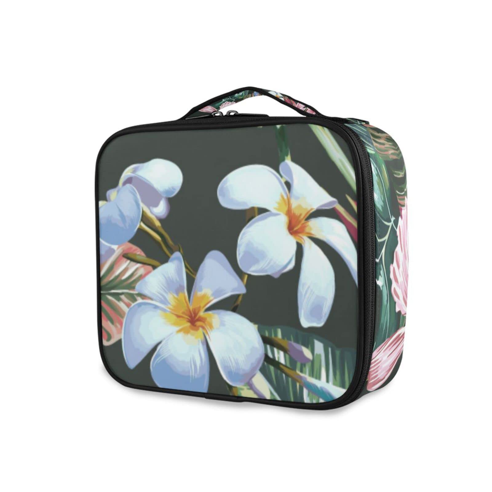 Portable Travel Makeup Bag with Adjustable Dividers - Tropical Floral Cosmetic Organizer for Women & Girls | Perfect for Vacations, Gym & Daily Essentials Storage