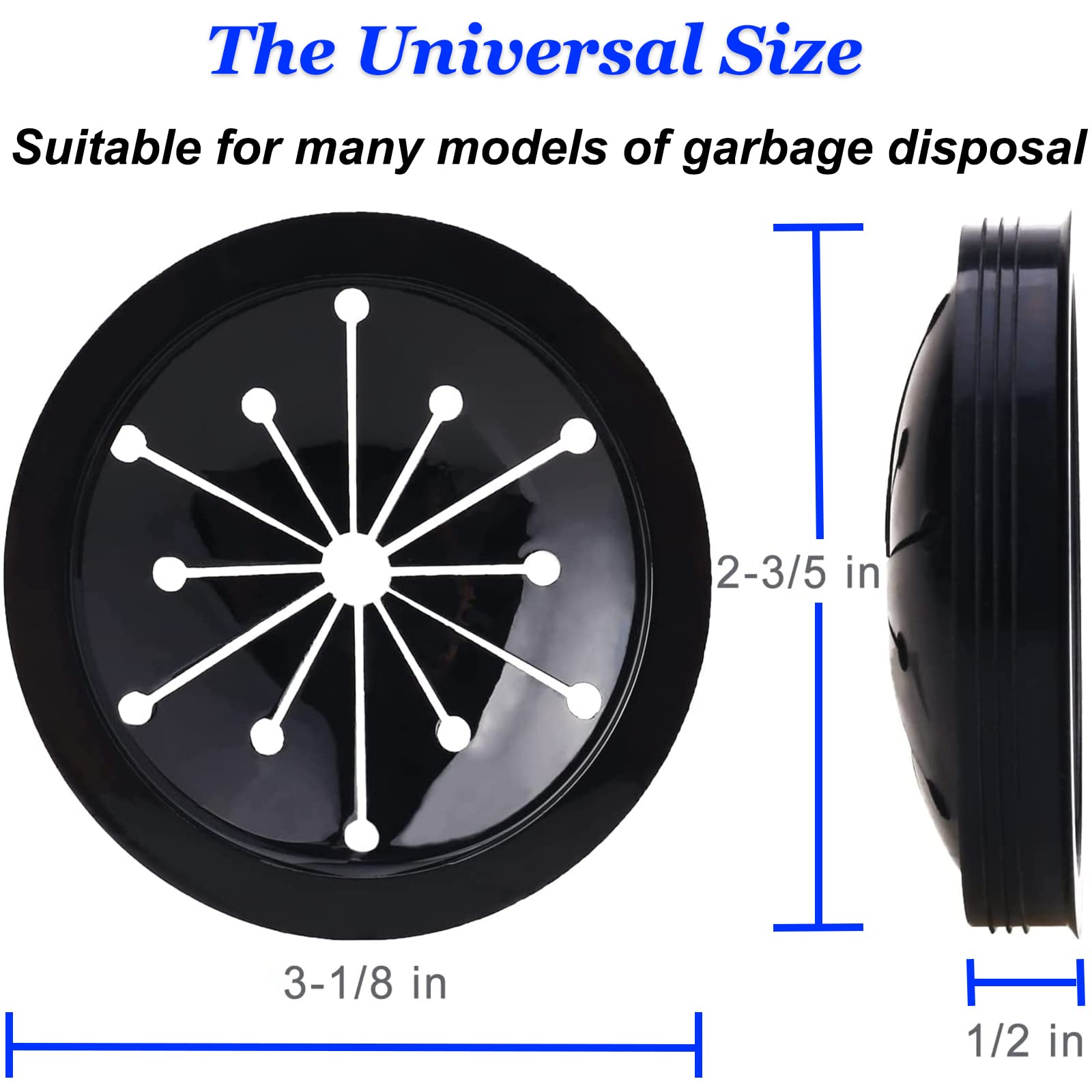 3-1/8 Inch Garbage Disposal Splash Guard - Black Sink Baffle Collar for GE, Whirlaway, Sinkmaster & Waste King - Multi-Function Kitchen Drain Plug - Perfect for Preventing Water Splashes While Washing Dishes