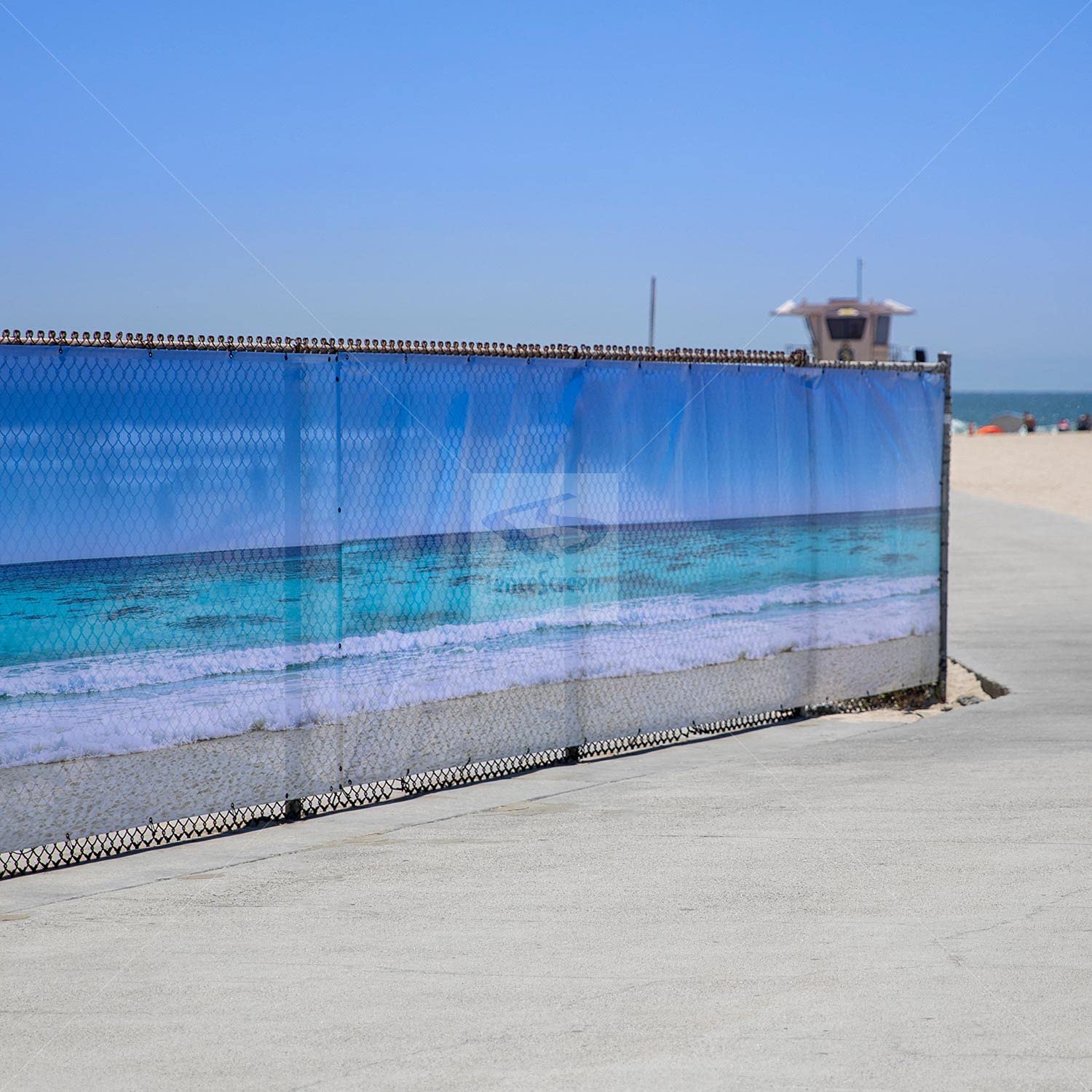 6ft x 25ft Sandy Beach Themed Privacy Fence Screen - Coastal Decor for Backyard, Poolside & Patio Privacy