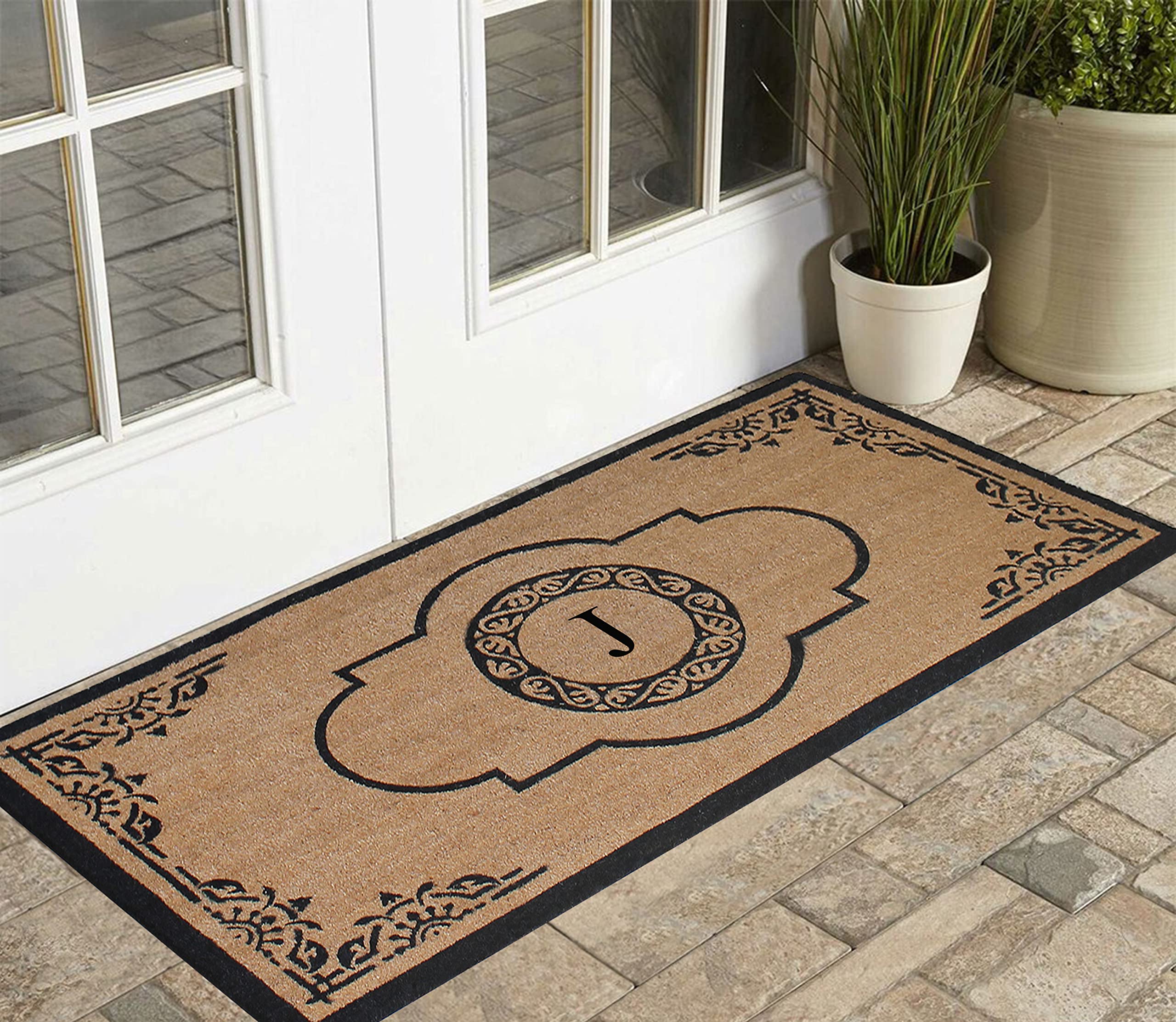 Premium Natural Coir Monogrammed Door Mat - 36x72 Inch Heavy Duty Front Entry Doormat | Anti-Shed, Durable & Easy to Clean | Perfect for Outdoor Entrance, Porch, Patio & Home Decor | Long Lasting Thin Profile Welcome Mat