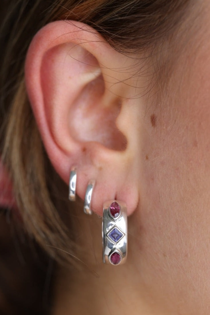 Sterling Silver Iolite & Rhodolite Gemstone Hoop Earrings for Women – Elegant Jewelry Gift for Birthday, Anniversary & Special Occasions