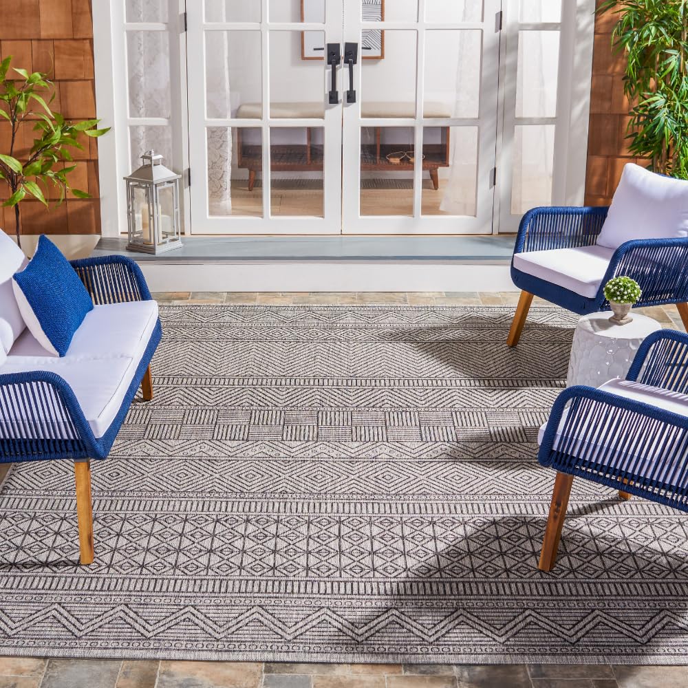 SAFAVIEH Courtyard Collection 8' x 10' Black & Grey Area Rug CY8196 - Waterproof Indoor/Outdoor Rug for Patio, Backyard, Mudroom - Easy to Clean & Maintain for High Traffic Areas