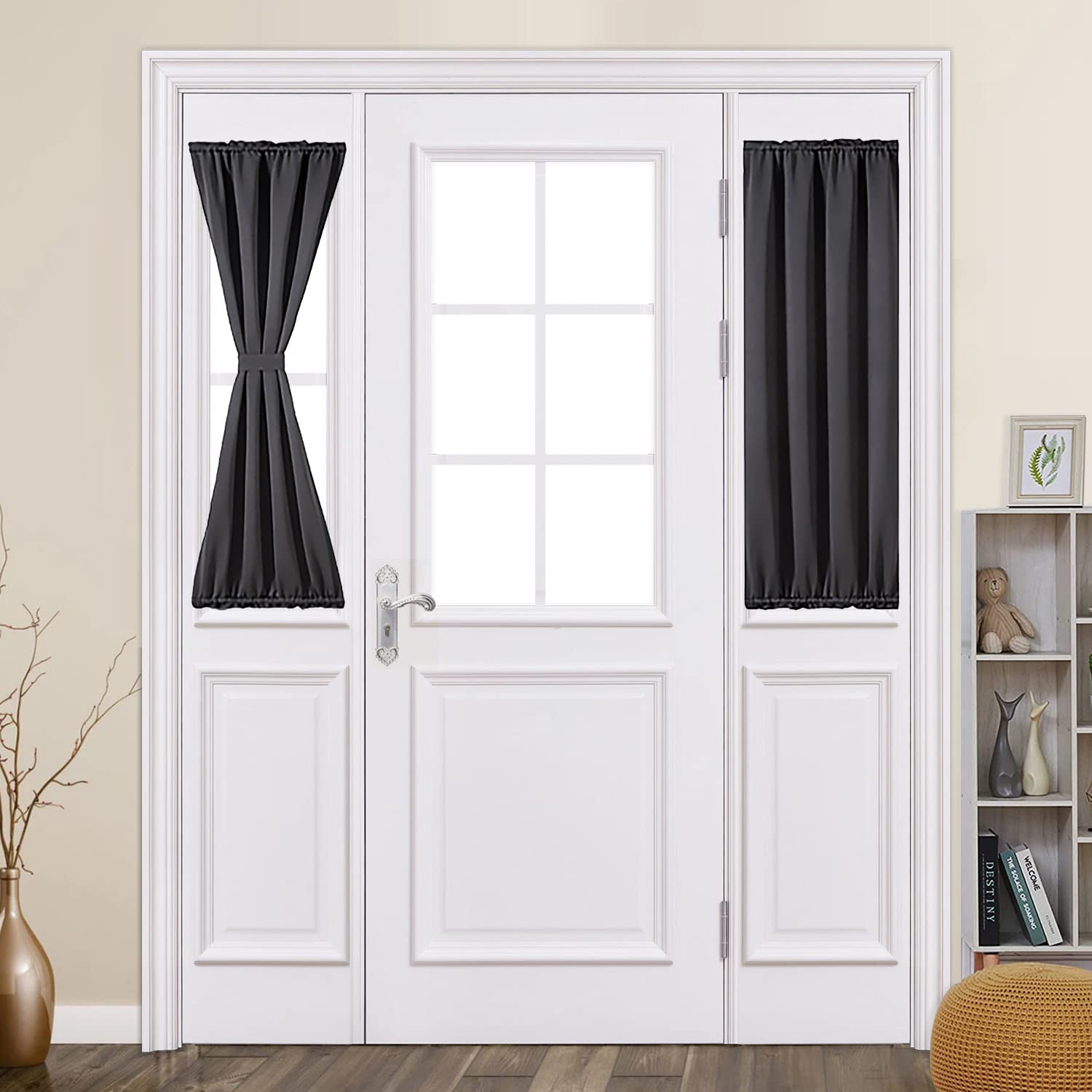 MIULEE Blackout French Door Curtains - Thermal Insulated Sidelight Drapes with Rod Pocket, 25x40 Inch, 1 Panel Black - Perfect for Kitchen, Front Doors & Windows, Blocks Light & Insulates for Privacy & Energy Efficiency