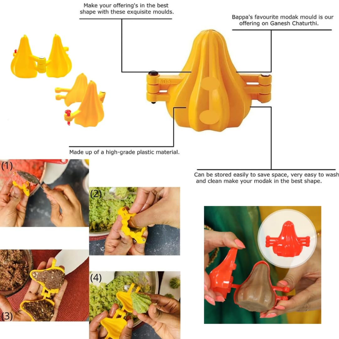 Skytail Prasad Laddoo Mould & 4-Slot Samosa Kachori Maker - Plastic Modak Sancha for Indian Sweets, Chocolate, Gujhia - Perfect for Ganesh Chaturthi, Diwali Festivals & Home Cooking