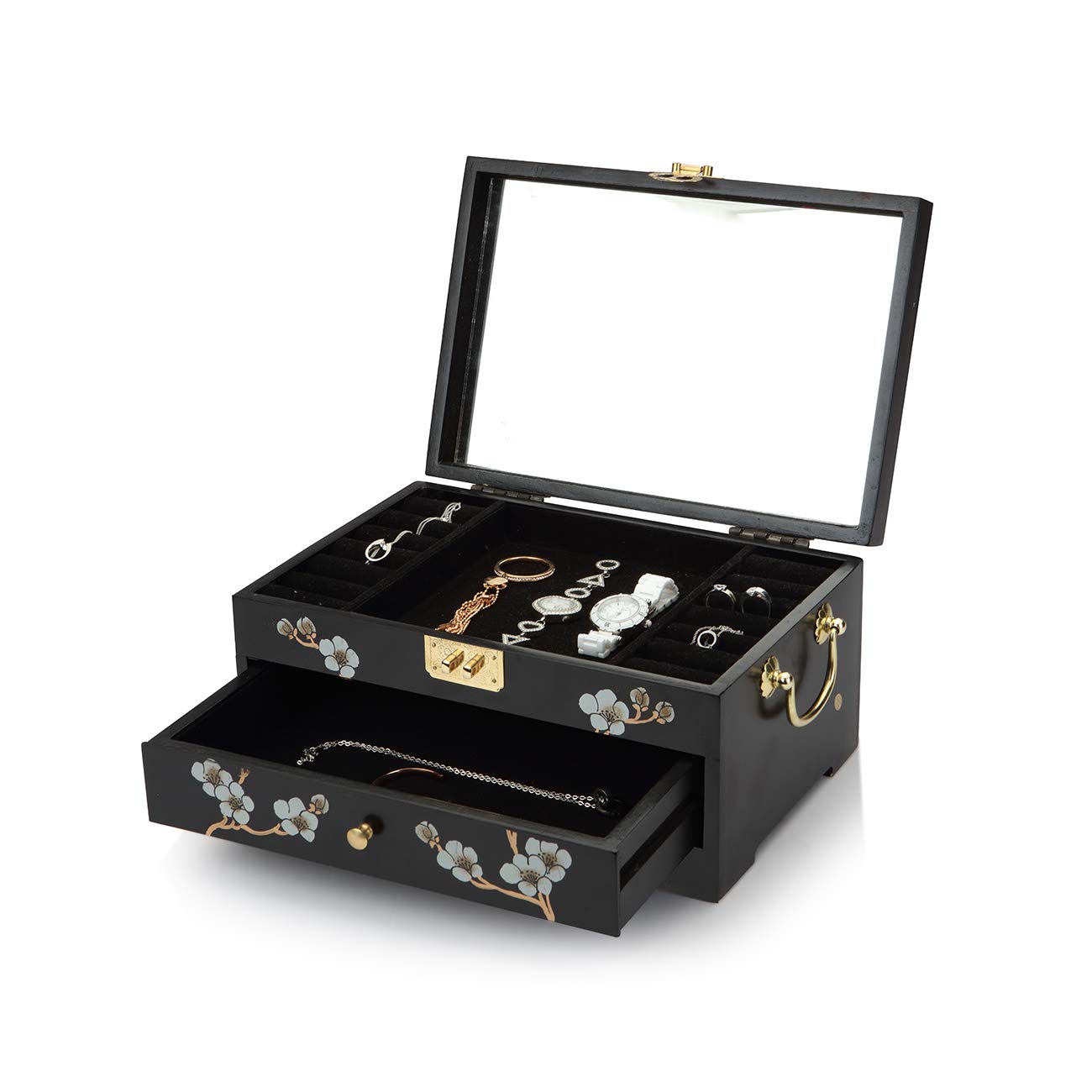 Hand Painted Oriental Wooden Jewelry Box with Crane Design - Multipurpose Storage Organizer for Jewelry, Cosmetics & Keepsakes - Perfect Gift for Women, Brides & Loved Ones - Ideal for Home Decor, Wedding Gifts & Travel Jewelry Storage