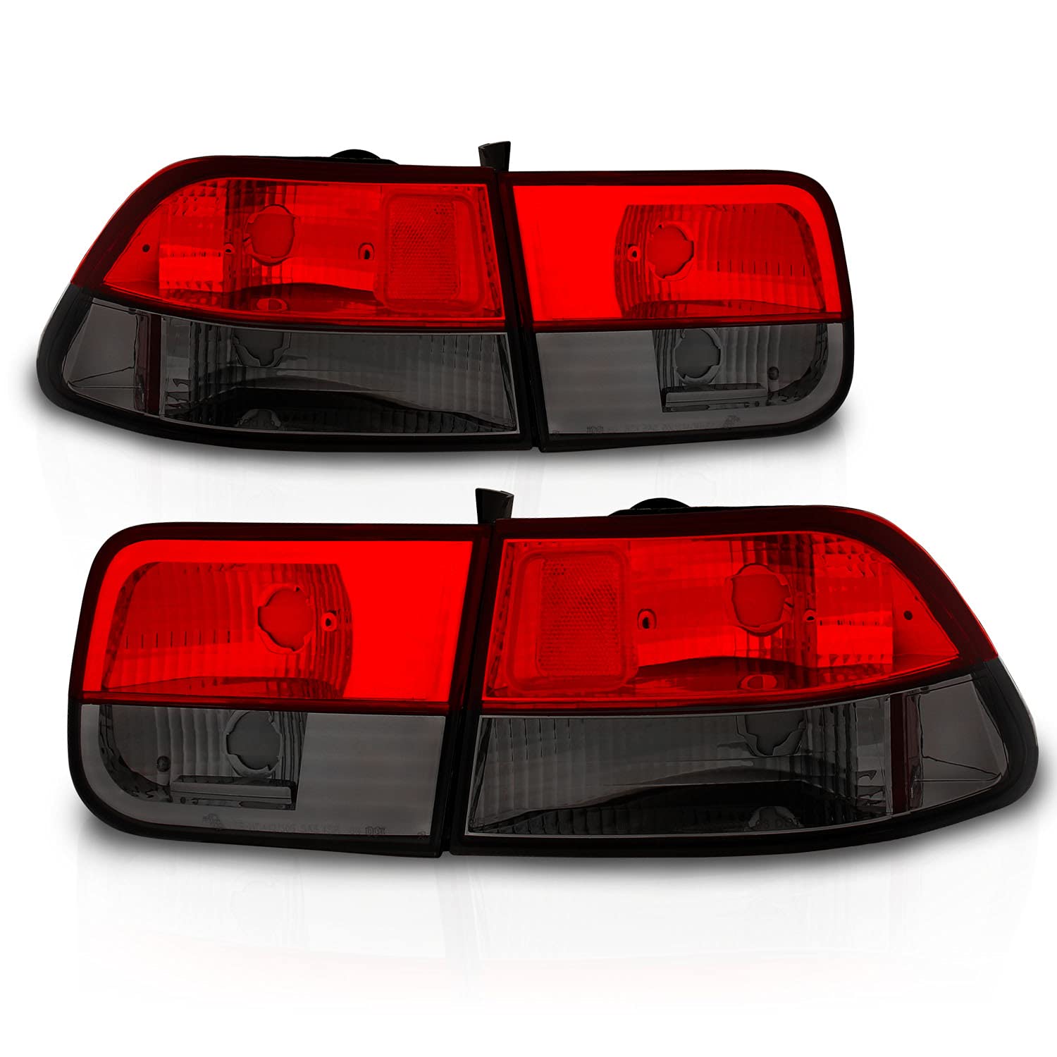 1996-2000 Honda Civic Coupe Red Smoke Crystal LED Brake Tail Lights - 4pc Complete Set (Driver & Passenger Side) | High Visibility, Easy Installation | Perfect for Night Driving & Car Customization