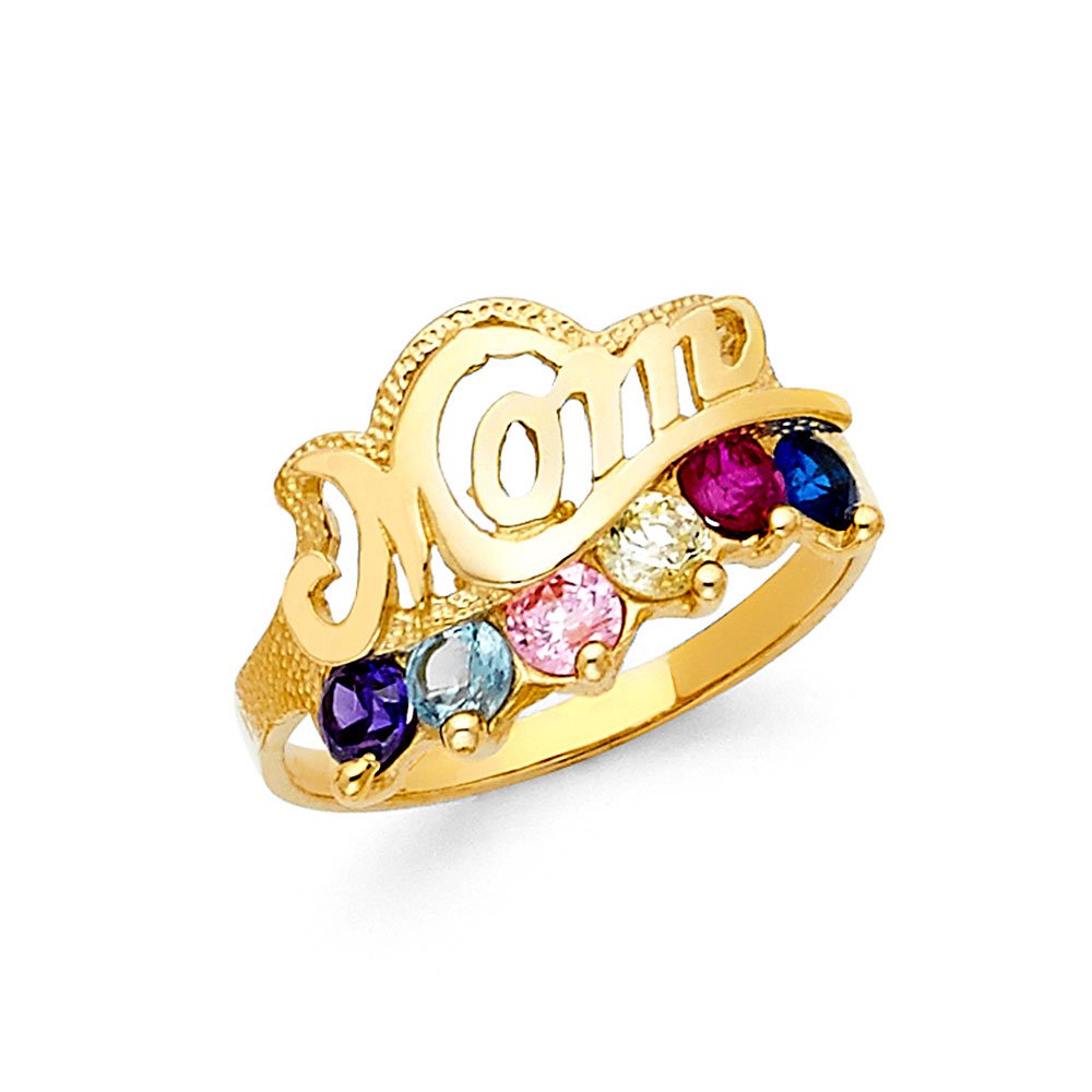 Jewels By Lux 14K Yellow Gold Cubic Zirconia CZ Mothers Fashion Anniversary Ring - Elegant Gift for Mom, Wife, or Loved One - Perfect for Mother's Day, Birthday, Anniversary & Special Occasions