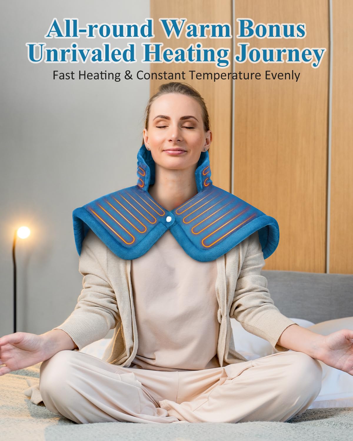 Electric Heating Pad for Neck & Shoulder Pain Relief - Weighted Heat Therapy Pad for Back Pain - Perfect Mothers Day, Birthday & Anniversary Gift for Women, Men, Mom, Dad - Use at Home, Office or Travel - Blue