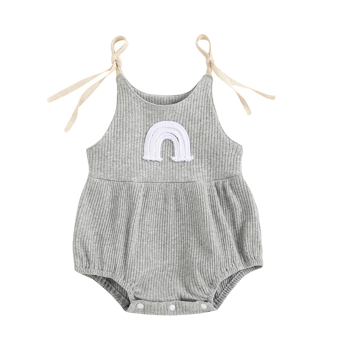 Blotona Newborn Baby Girl Ribbon Romper - Summer Rainbow Spaghetti Strap Bodysuit One-Piece Outfit with Suspenders | Perfect for Playdates, Photo Shoots & Warm Weather