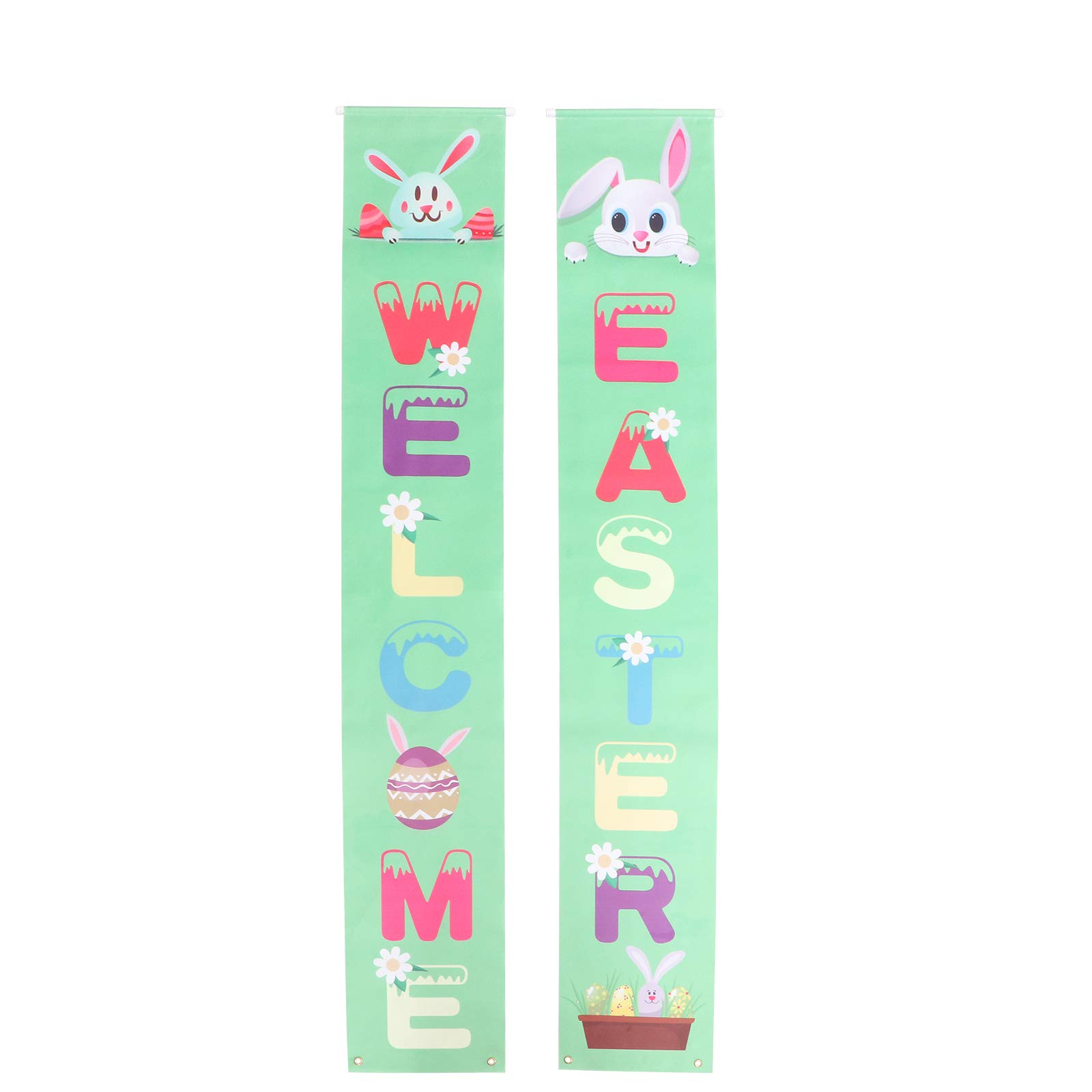 Amosfun Easter Decorations - 1 Pair Easter Couplet Hanging Flags for Home, Porch, Party & Festival Decorations | Perfect for Easter Celebrations, Spring Home Decor & Outdoor Holiday Displays