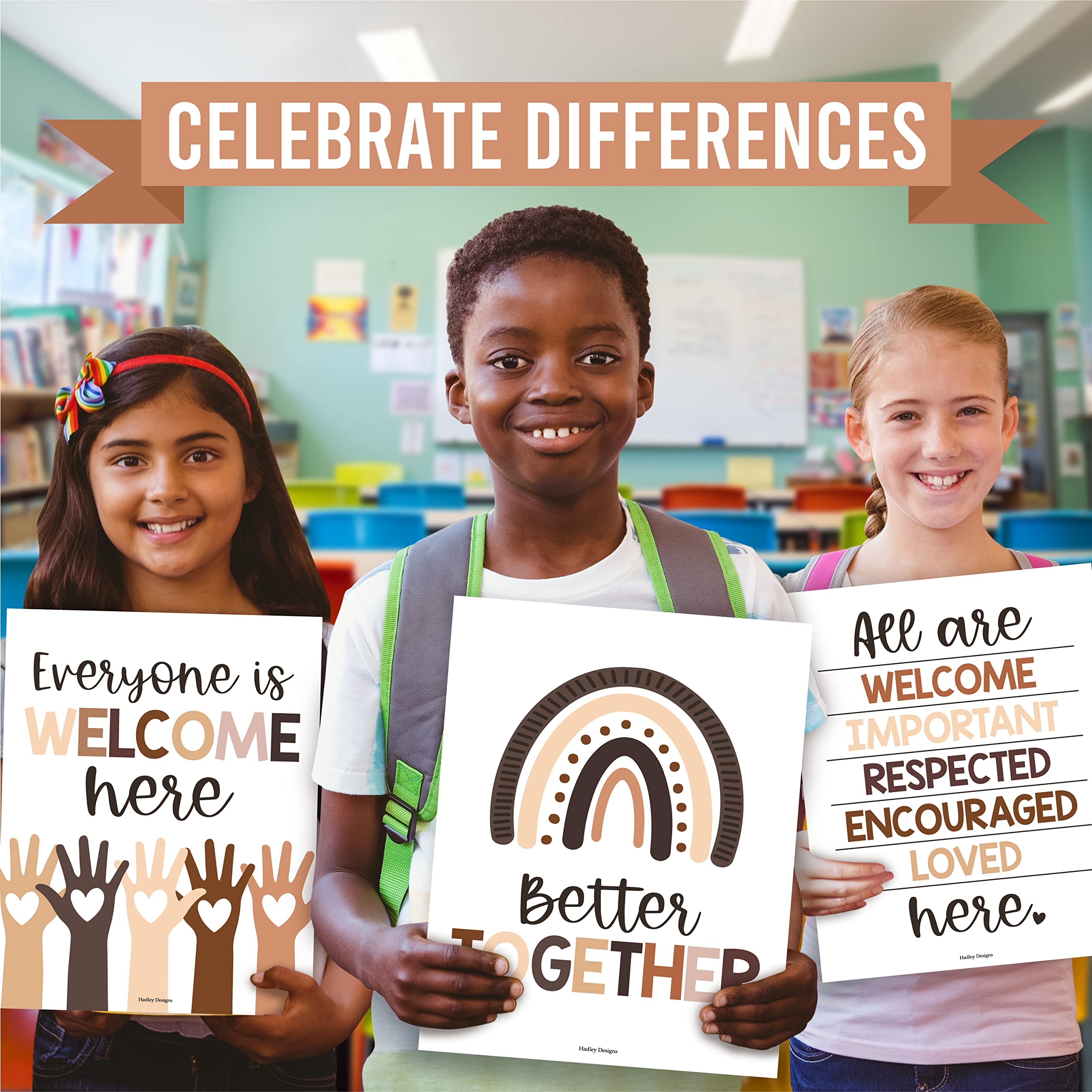 Diversity Posters for Classroom - 6 Kindness & Inclusion Wall Art Prints (11x14 inches) | Multicultural Classroom Decor for Teachers, Schools & Office Workplace | Boho Themed Motivational Posters for Diversity Education & Inclusive Environments