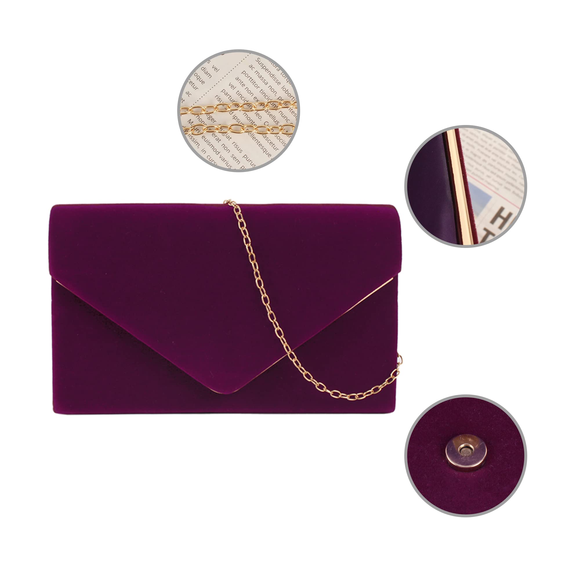 Aisi Women's Velvet Handbag - Elegant Envelope Evening Clutch with Chain Strap, Crossbody Purse for Party, Wedding & Special Occasions | Perfect Bridal Accessory & Night Out Essential