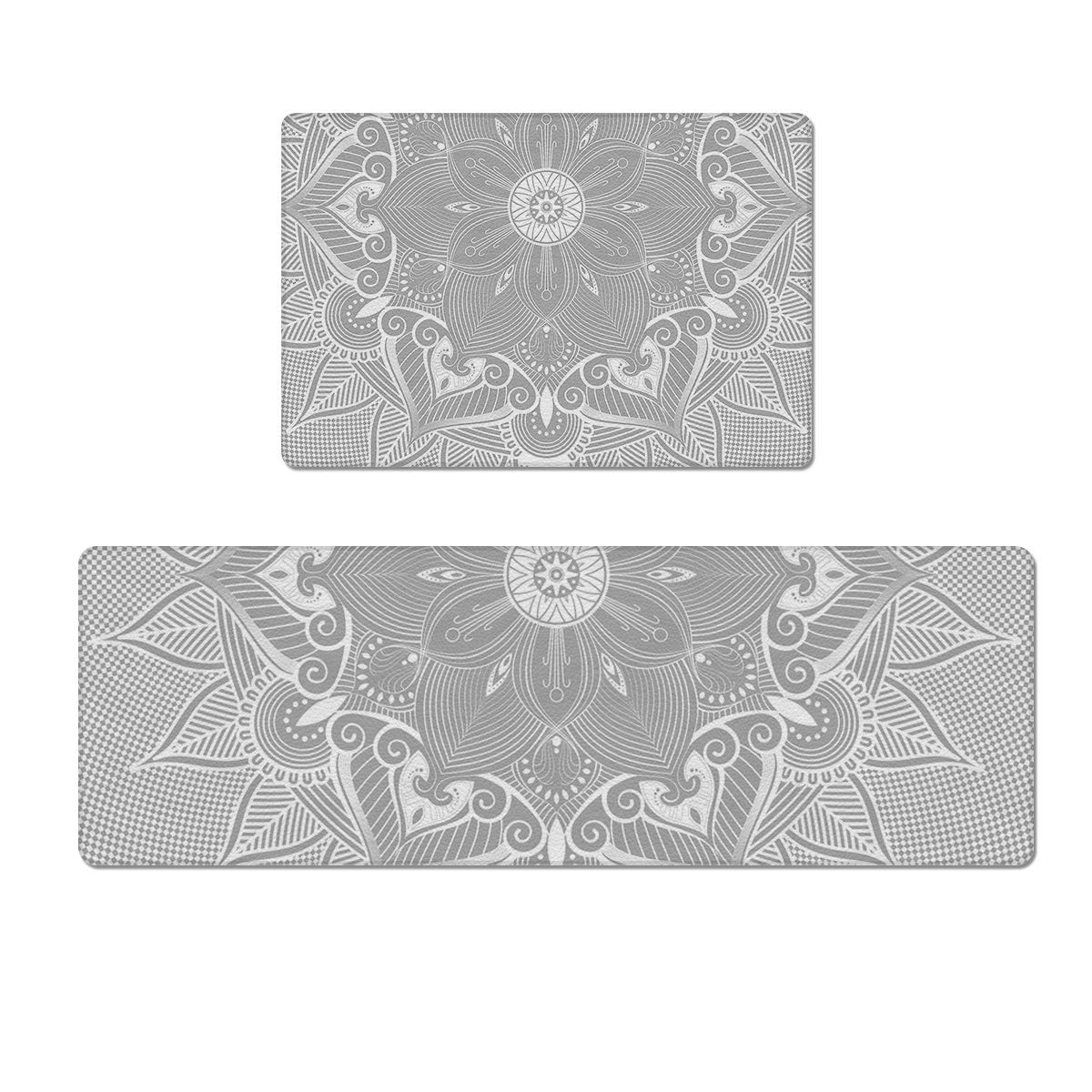 SODIKA 2-Pack Anti-Fatigue Kitchen Floor Mats - Non-Slip Waterproof PVC Rugs with Mandala Pattern (18x30 & 18x47 Inches) - Heavy Duty Comfort for Standing Work - Perfect for Kitchens, Laundry Rooms & Standing Desks