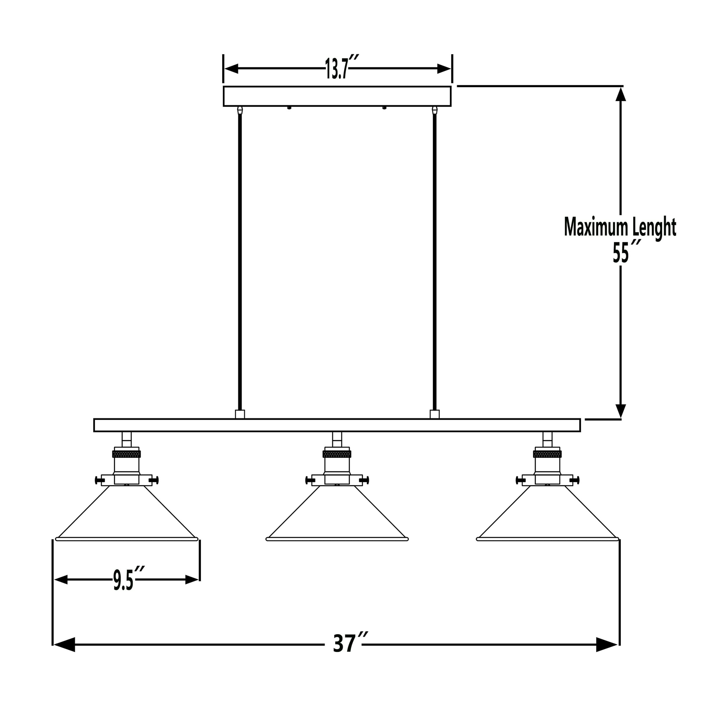 3-Light Kitchen Island Pendant Light Fixture - Farmhouse Linear Hanging Chandelier with Matte Black Finish for Kitchen, Dining Room, Bar, Pool Table | Modern Industrial Lighting for Home Decor & Restaurant Ambiance