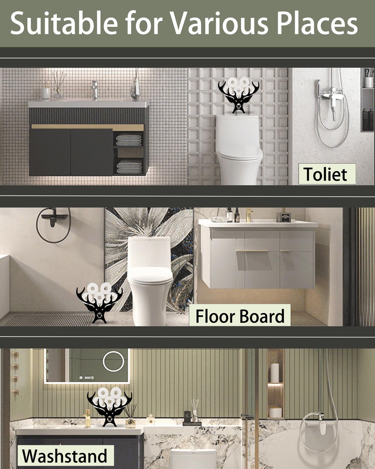 Black Antler Animal Toilet Paper Holder Stand - Free Standing Metal Bathroom Organizer for 8 Rolls - Farmhouse Style Paper Roll Storage Rack - Perfect for Rustic Bathrooms, Cabins & Hunting Lodges