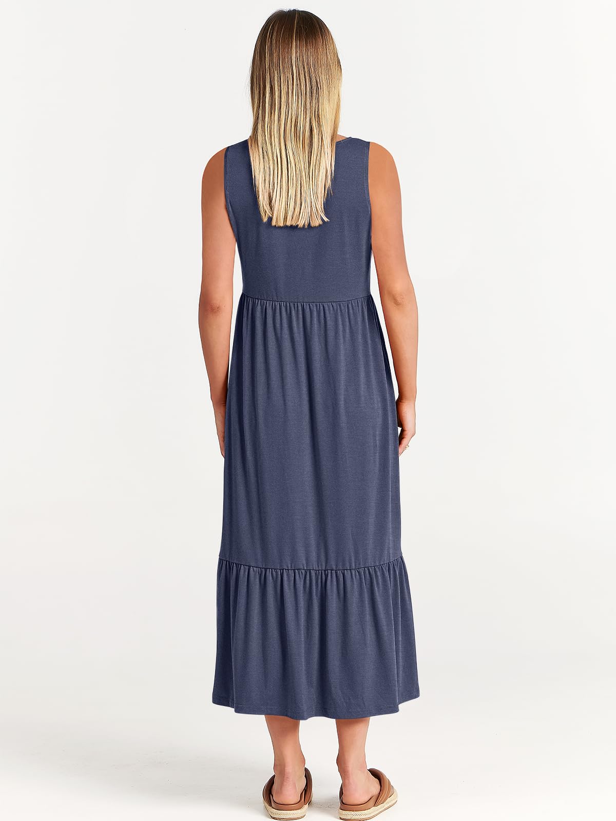 ANRABESS Women's Summer Sleeveless Crewneck Sundress - Flowy A-Line Tiered Maxi Beach Dress for Vacation, Casual Wear, and Outdoor Activities