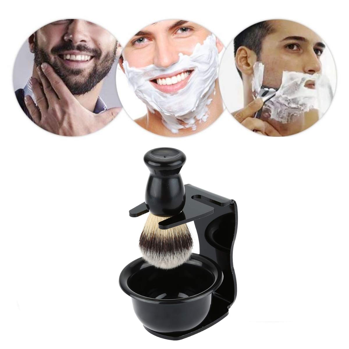 JZK 3-in-1 Shaving Brush Kit for Men - Shaving Frame Base, Soap Bowl & Hair Shaving Brush - Premium Grooming Set for Smooth Shaving & Beard Care - Perfect for Home, Travel & Barber Shop Use