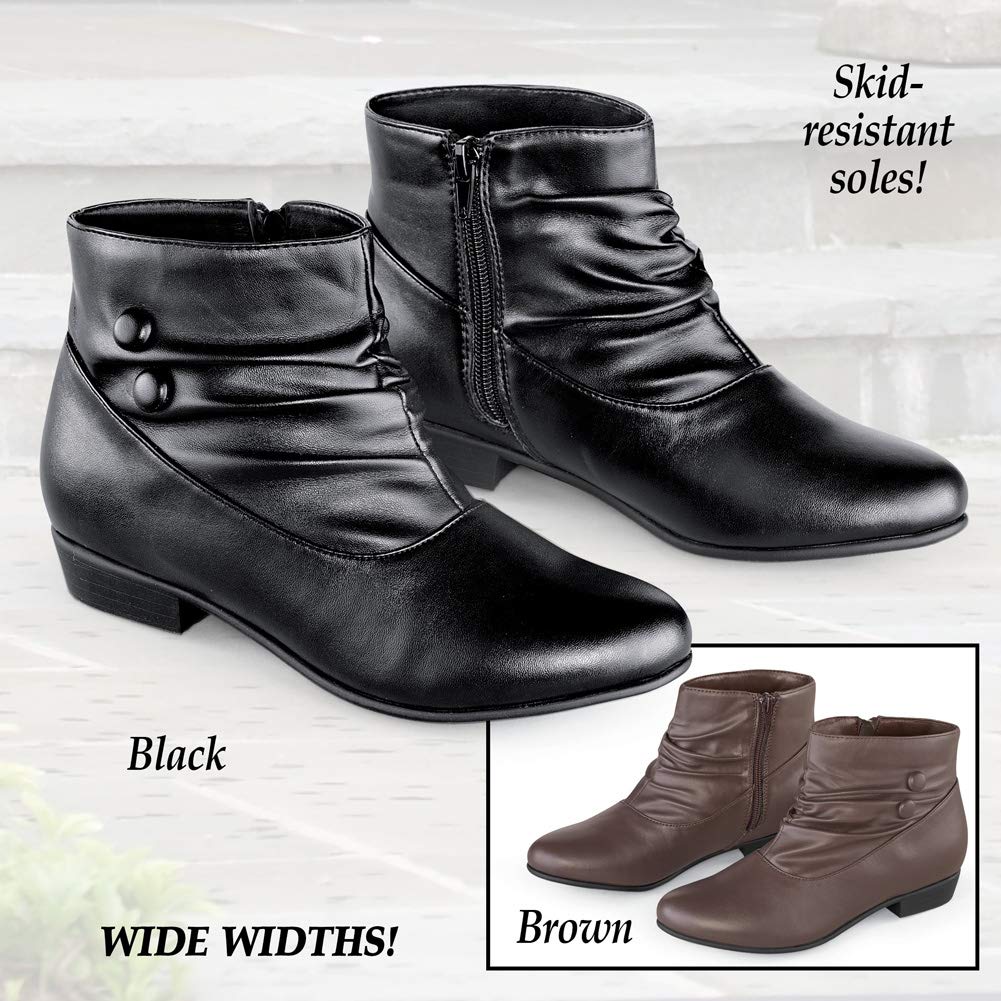 Women's Faux Leather Scrunch Ankle Boots Wide Width - Black Size 10 | Comfortable & Stylish for Casual Outings, Work & Fall Fashion