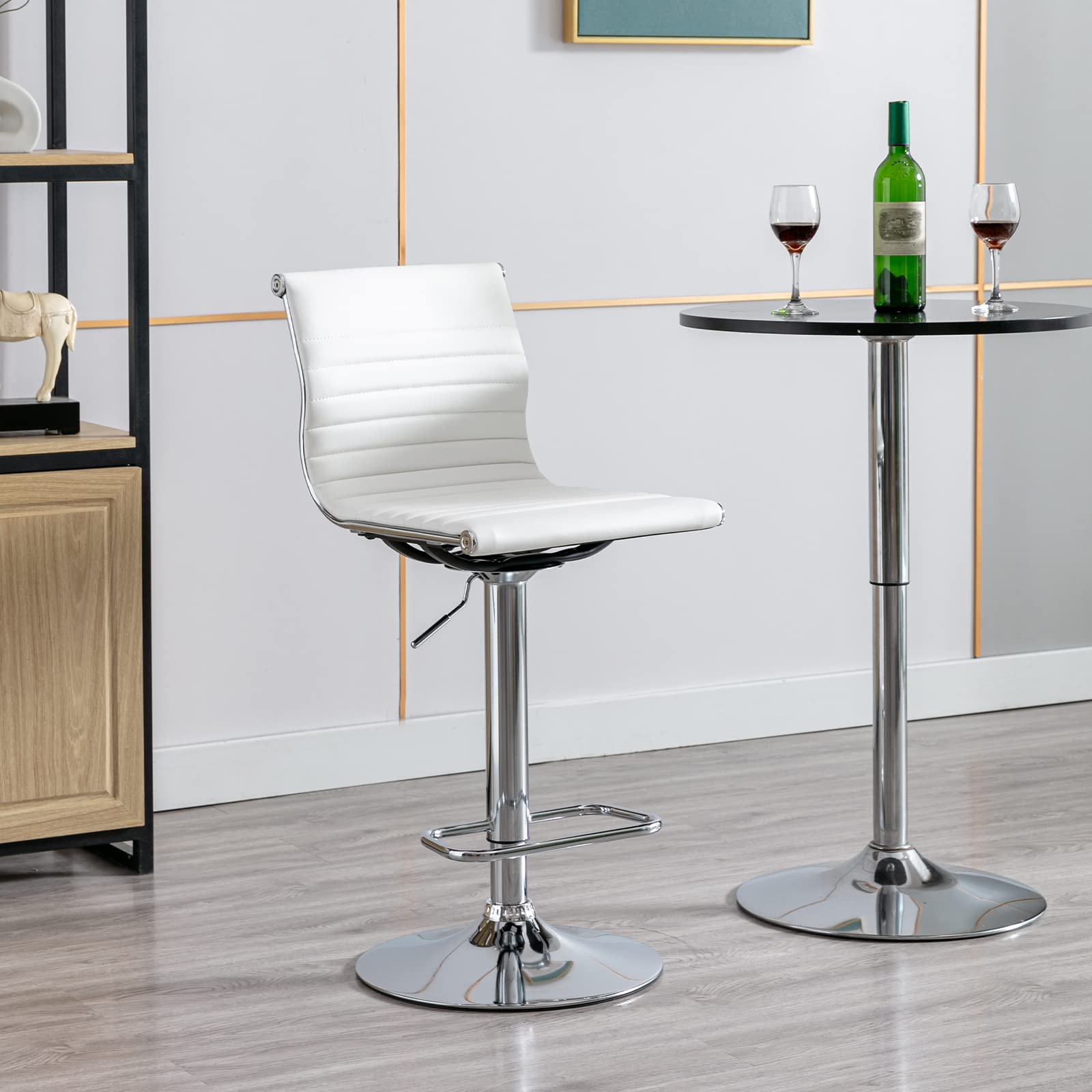Modern Adjustable Swivel Bar Stools with Back - Faux Leather Counter Height Bar Chairs for Kitchen Island, Breakfast Bar & Dining Room - Comfortable Seating for Home & Restaurants (White, 1 Pack)