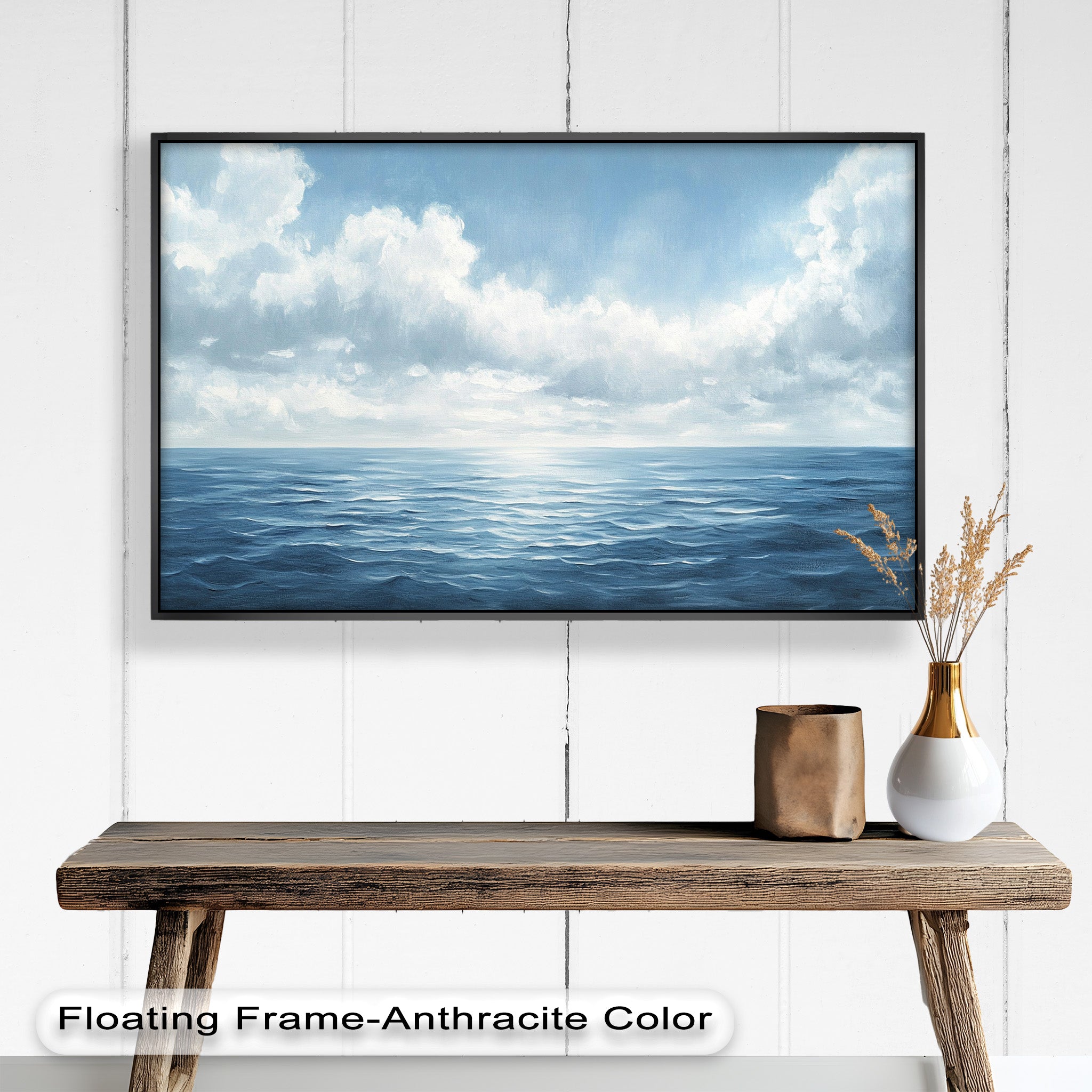 Blue Coastal Art Ocean Seascape Oil Painting - Handmade Beach Wall Decor for Living Room, Bedroom & Office | Nautical Home Decor Gift