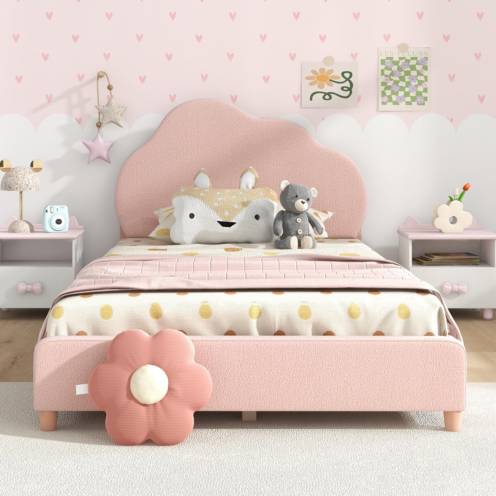 HONEY JOY Twin Bed Frame for Kids - Sturdy Wooden Platform Bed with Headboard & Slat Support, No Box Spring Needed - Perfect Children's Bedroom Furniture for Boys & Girls - Fits Standard Twin Mattress - Ideal for Kids' Rooms, Guest Rooms & Daycare Centers