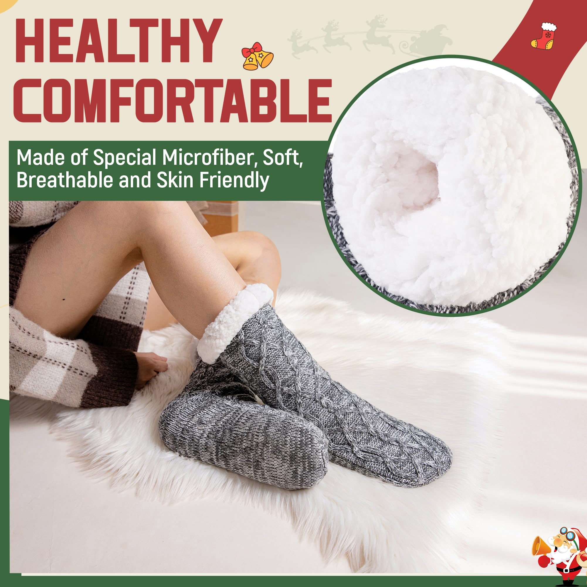 DoSmart Women's Fuzzy Slipper Socks - Winter Thermal Snowflake Fleece Lined Home Socks for Warmth & Comfort - Perfect for Christmas Gifts, Cozy Indoor Wear & Cold Weather