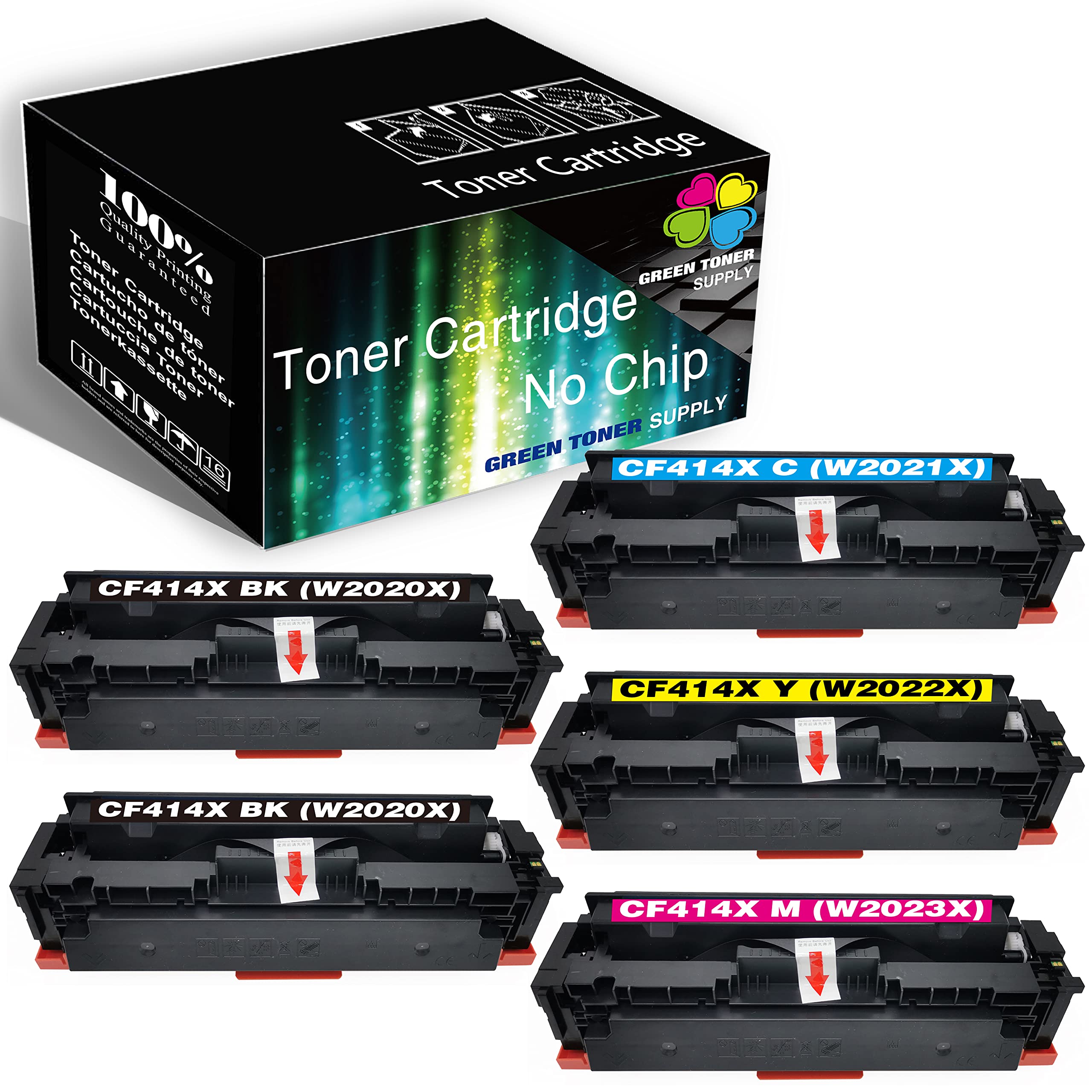 (5-Pack) W2020X Compatible Toner Cartridge Replacement for HP 414X - 2x Black + Cyan, Yellow, Magenta - Works with HP Color LaserJet Pro MFP M479/M454 Series (M479fdw, M479fdn, M454dw, M454dn) - Ideal for Office Printing & High-Volume Document Production