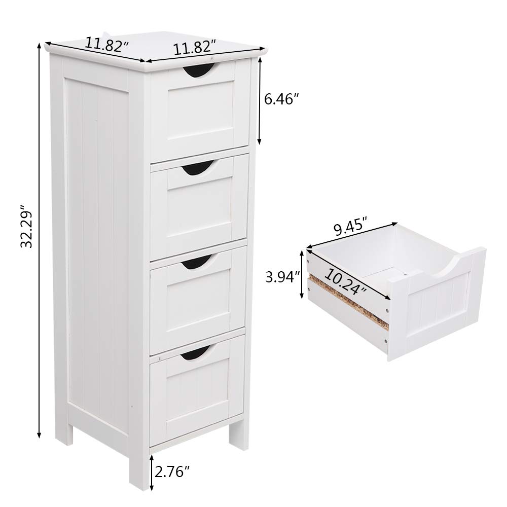 Freestanding Bathroom Floor Cabinet with 4 Drawers - White Storage Organizer for Bathroom, Bedroom & Living Room (11.8