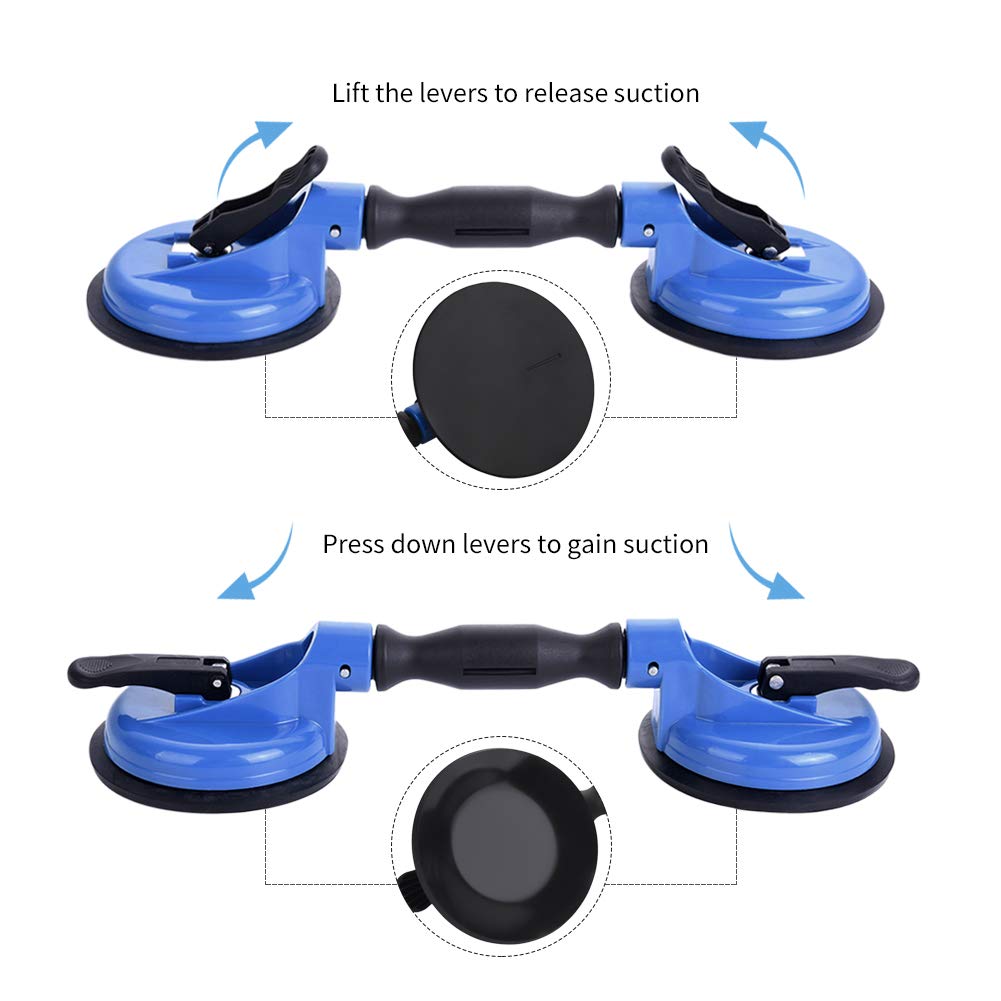 IMT Heavy Duty Glass Suction Cup 2 Pack - 260lb Vacuum Lift Plate with Adjustable Handle for Auto Windshield Installation, Tile & Mirror Moving - Perfect for Glass Workers, Auto Repair & Home Renovation Projects