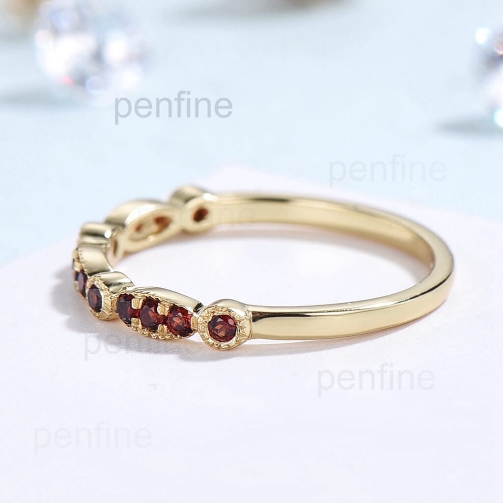 Art Deco Marquise Cut Garnet Wedding Band for Women - Solid 10K 14K 18K Yellow Gold Stackable Ring - Elegant Bridal Jewelry for Engagement, Anniversary & Everyday Wear