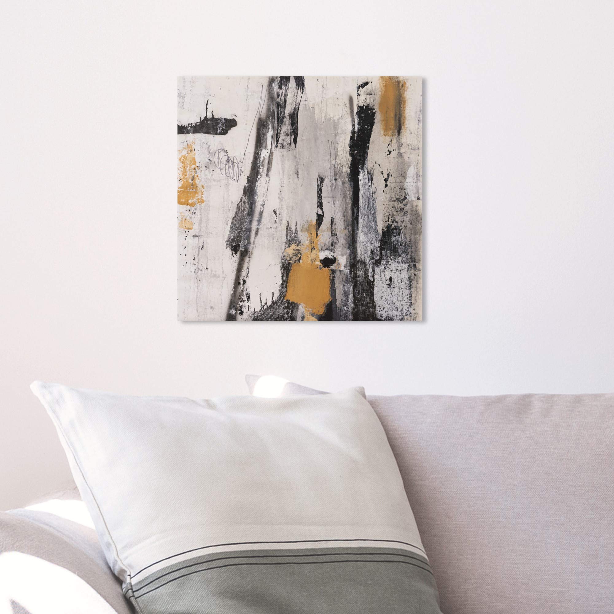 Abstract Wall Art Canvas Print 'Tiago Magro-Rushing Paint' - Modern Home Decor Painting 20x20 Inches in Black & Gold | Perfect for Living Room, Bedroom & Office Decor
