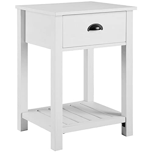 Walker Edison Farmhouse Square Side Accent Table Set - 18 Inch Living Room End Table with Storage Door, Nightstand for Bedroom, Brushed White - Perfect for Small Spaces, Home Decor & Apartment Furniture
