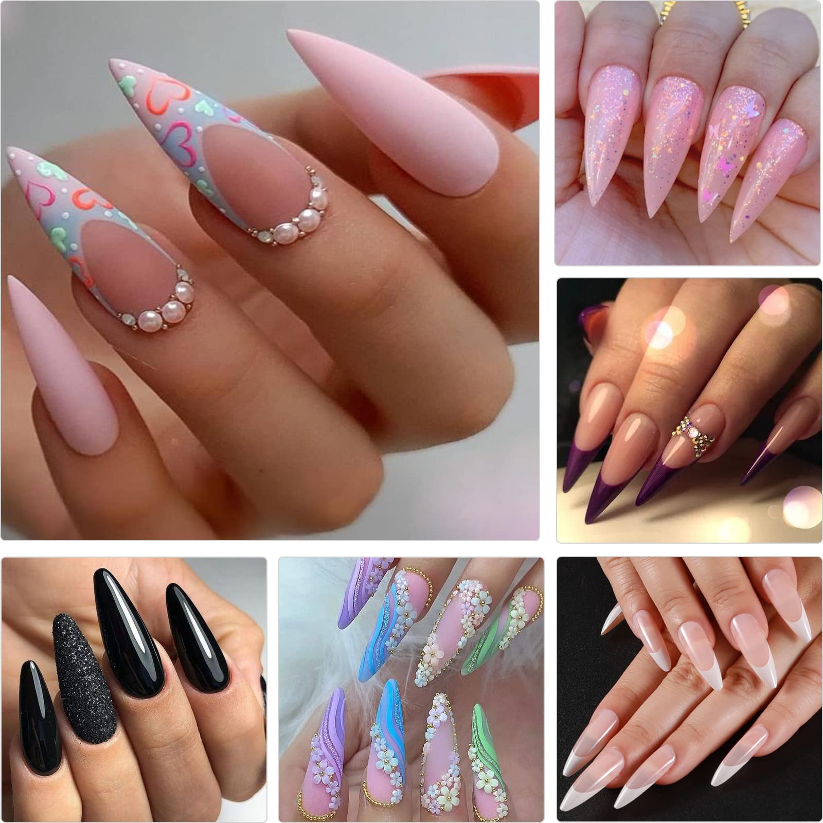 LoveOurHome 600pc Clear Stiletto Press on Nails - Medium Length Acrylic Fake Nails with Pointed Tips for Gel Nail Extensions | Perfect for Parties, Weddings & Special Occasions