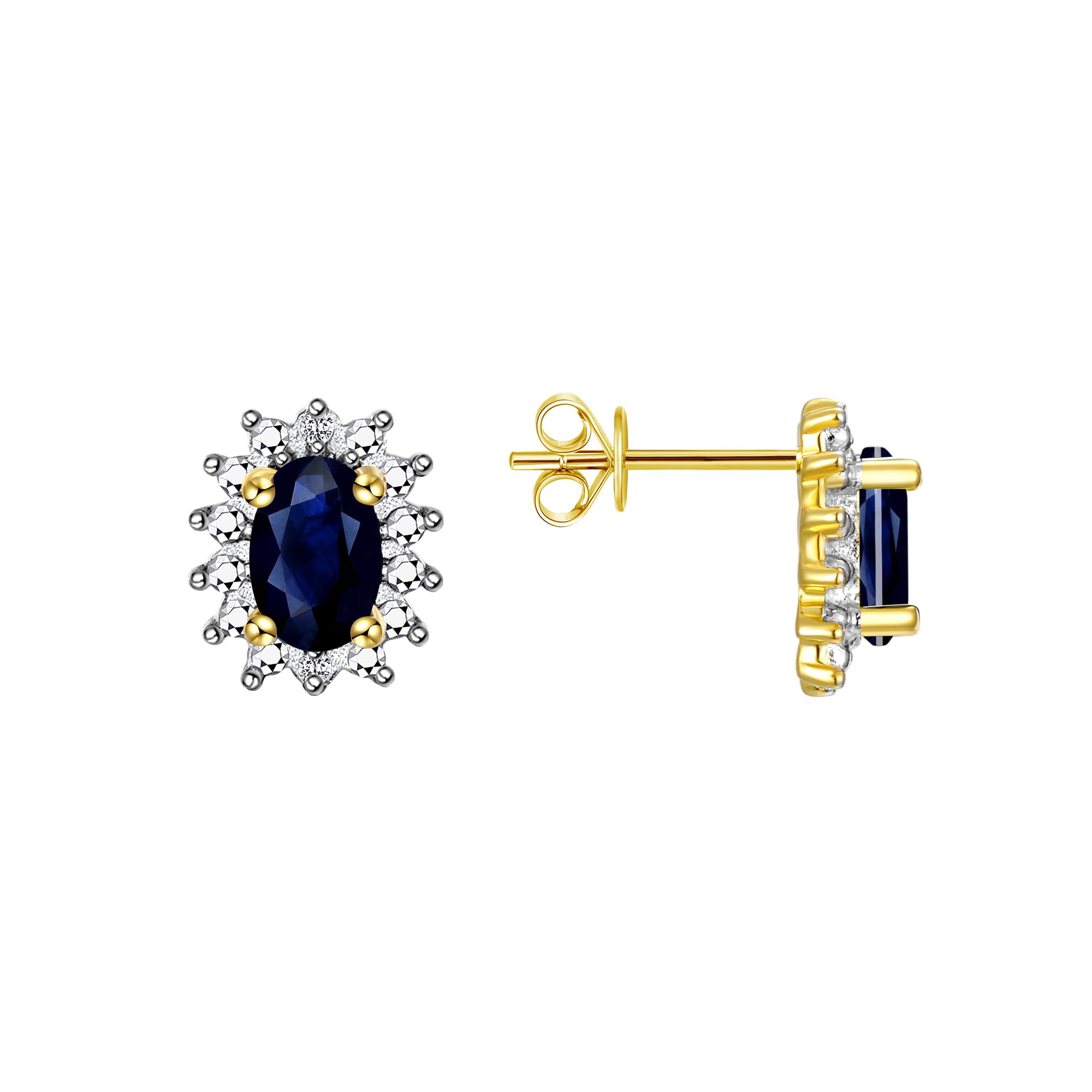 Rylos Women's Yellow Gold Plated Sterling Silver September Birthstone Jewelry Set - 6X4MM Sapphire Ring, Earrings & Pendant Necklace with Gemstones & Diamonds | Perfect Gift for Friends, Birthday & Special Occasions