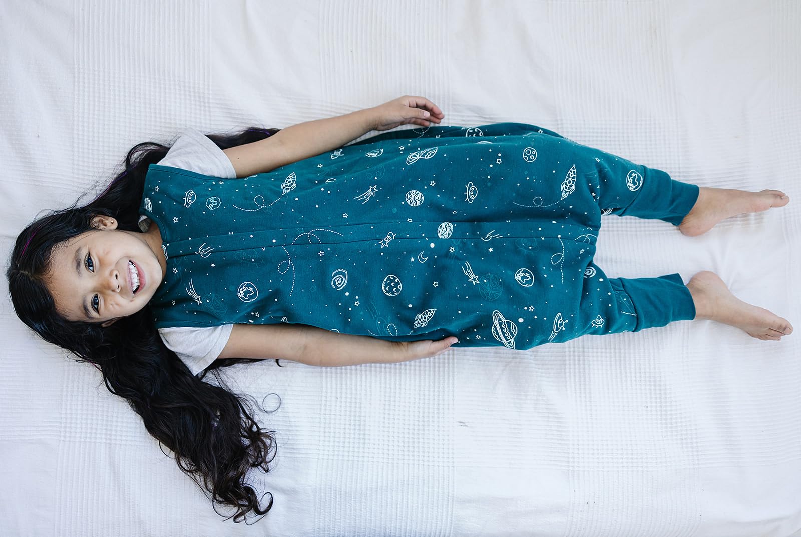 Woolino 4 Season Baby Sleep Sack with Feet - Australian Merino Wool & Organic Cotton - Toddler Sleeping Bag for 18-36 Months - Space Theme Glow in The Dark - Perfect for Nursery, Daycare & Travel