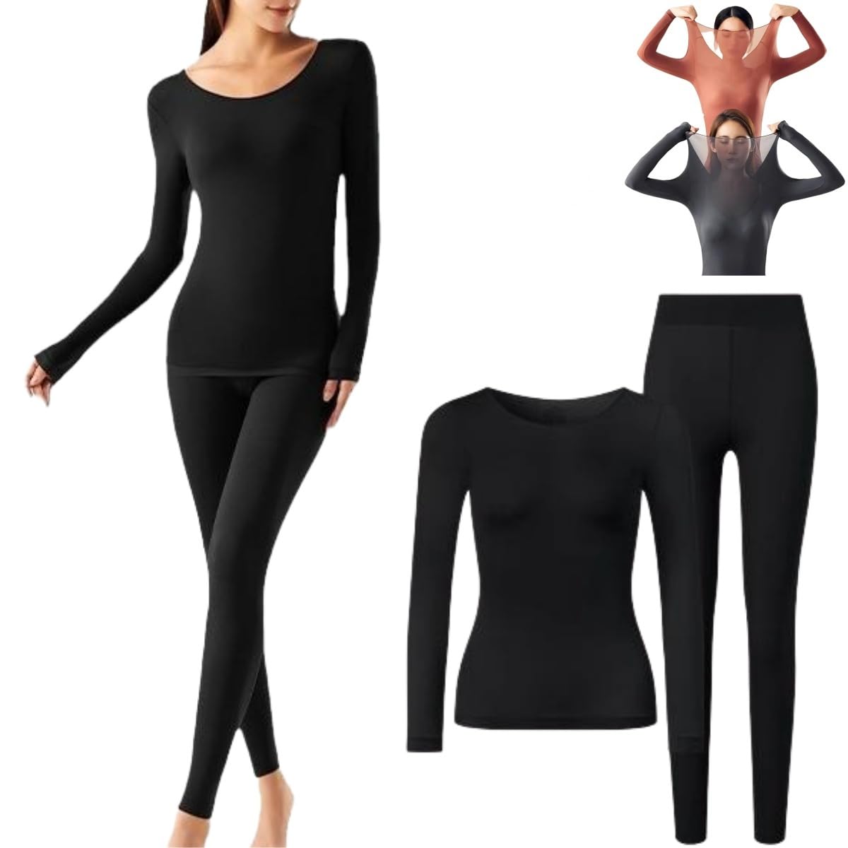 Women's Ultra Thin Seamless Thermal Underwear Set - Elastic Warm Base Layer Top & Pants - Ultra Soft Winter Pajamas for Women - Perfect for Cold Weather, Layering & Indoor Comfort