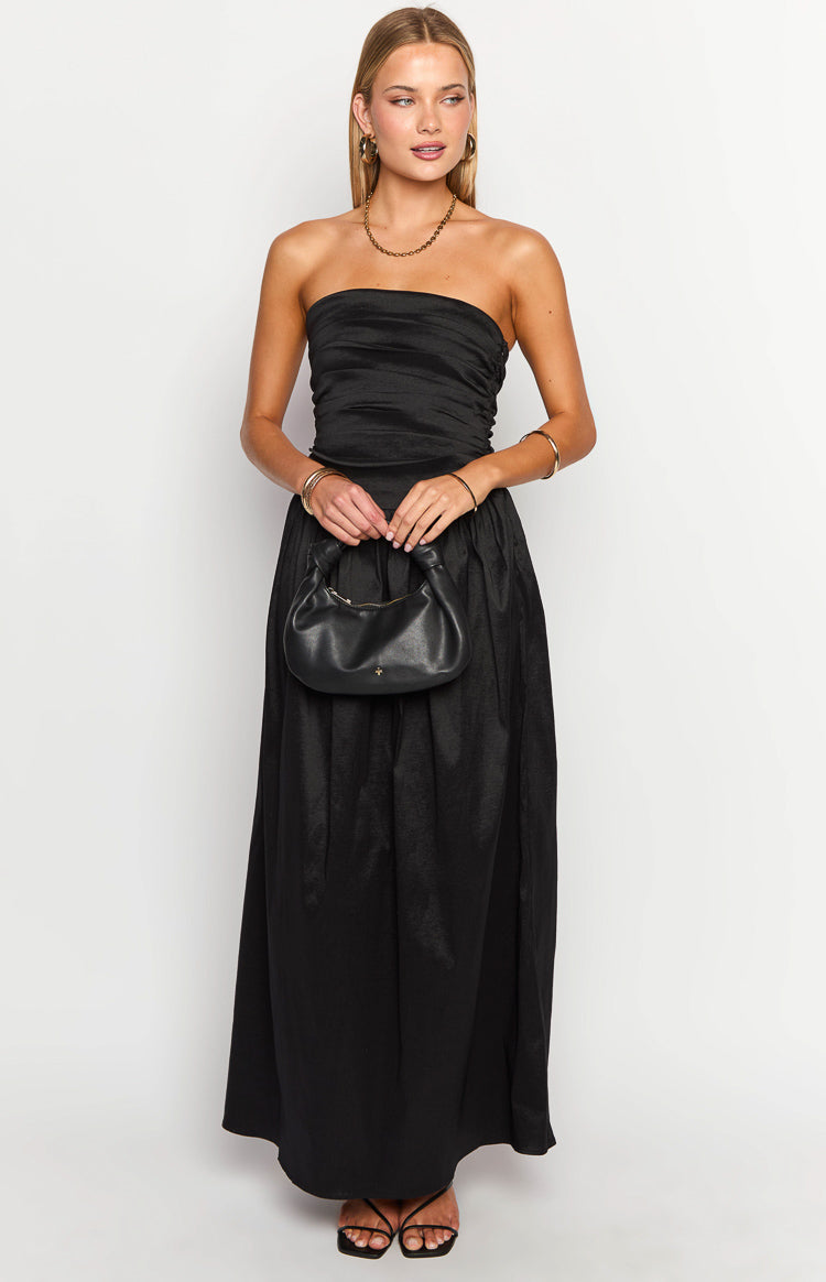 Elegant Dayton Black Strapless Maxi Dress for Women - Perfect for Weddings, Parties & Evening Events